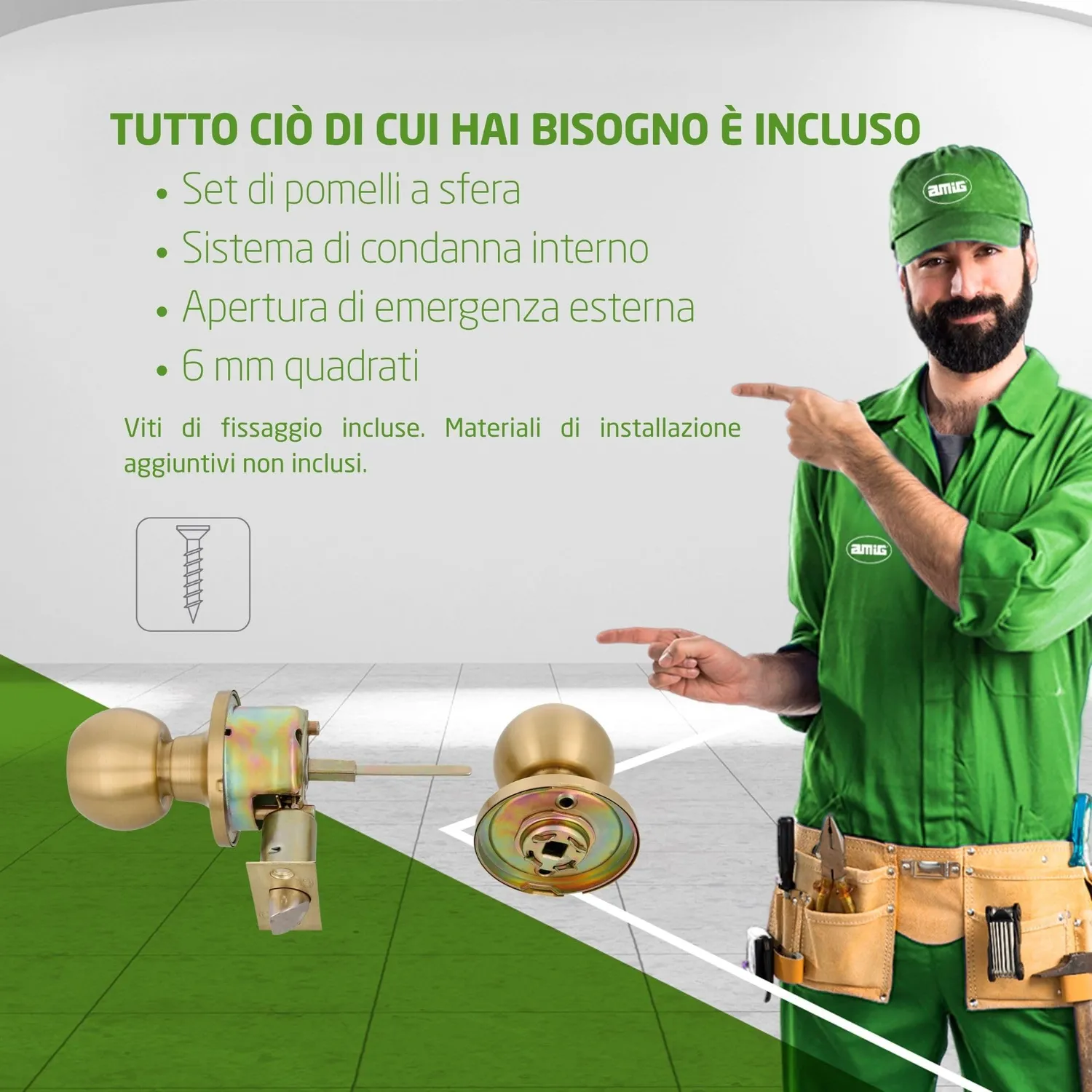 Amig Pomolo 60/70 mm dorato opaco per porta interna privacy