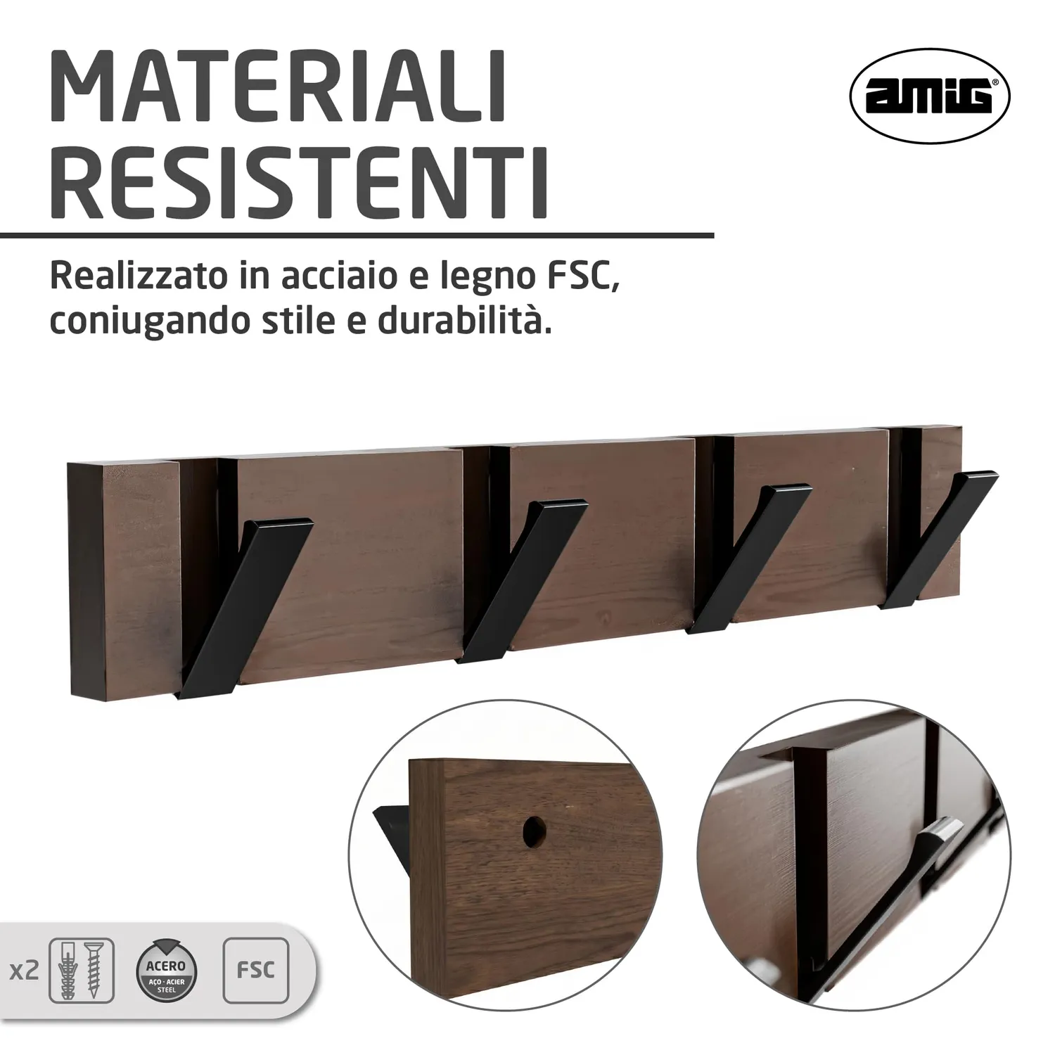 Amig CM39 Appendiabiti Muro Legno 420x70 mm