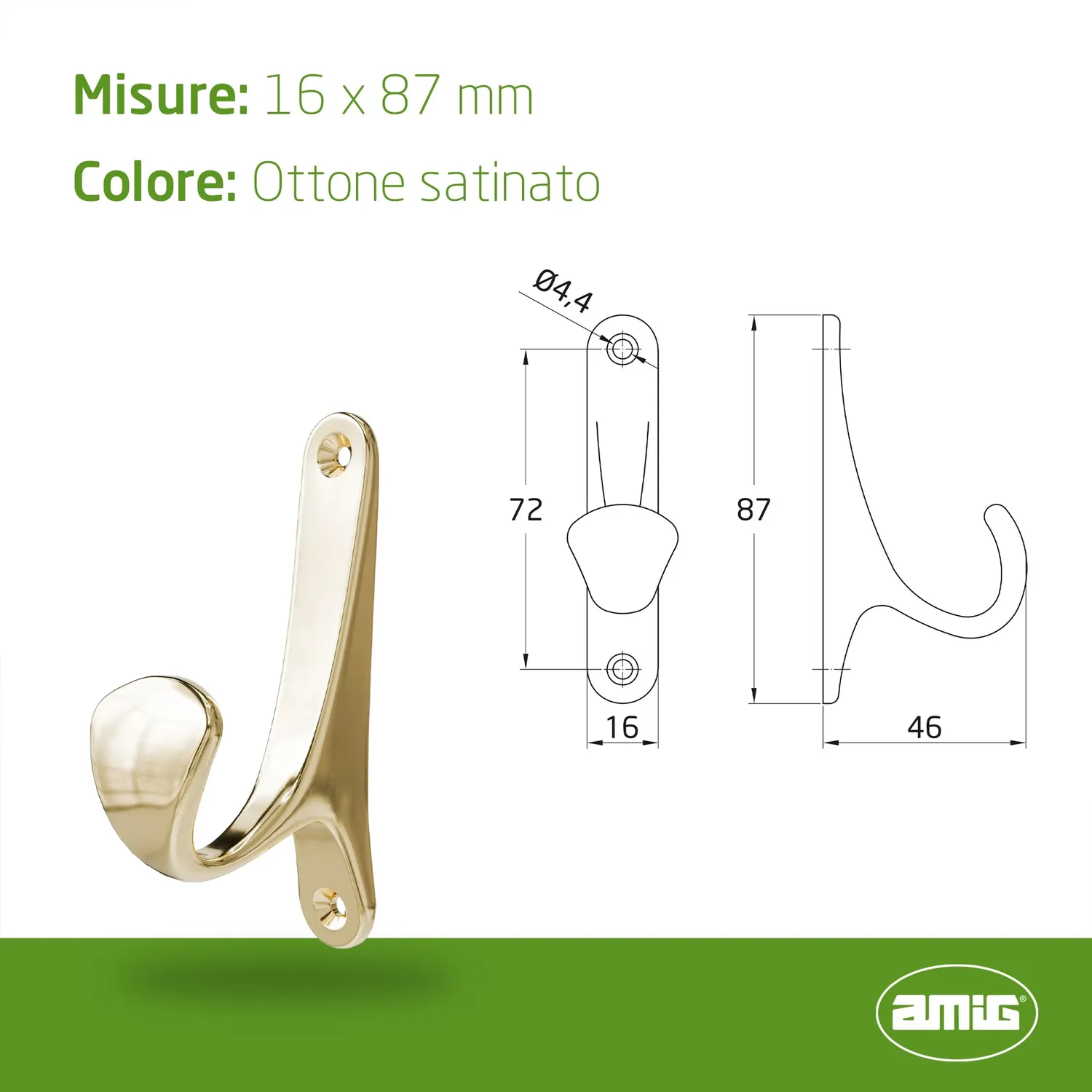 Amig CS34 appendiabiti da parete oro in zamak