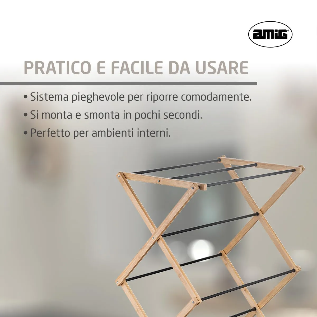 Amig Aeria ZenRack Stendino Torre Nero Bambù 5 m