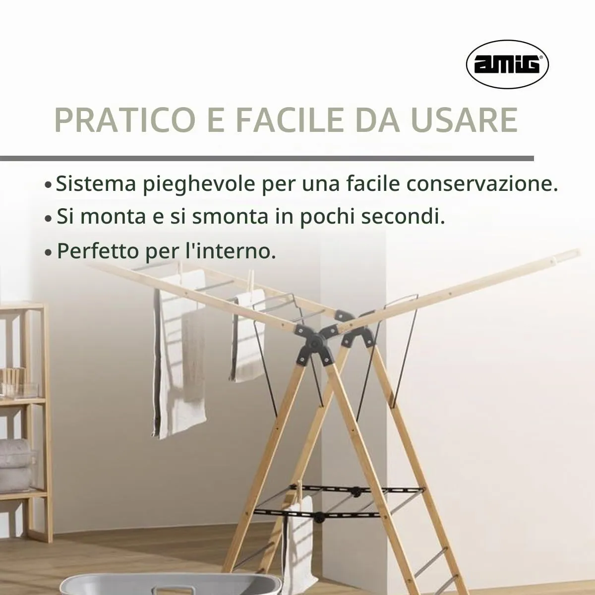 Amig Aeria NaturDry stendibiancheria nero bambu 13 m