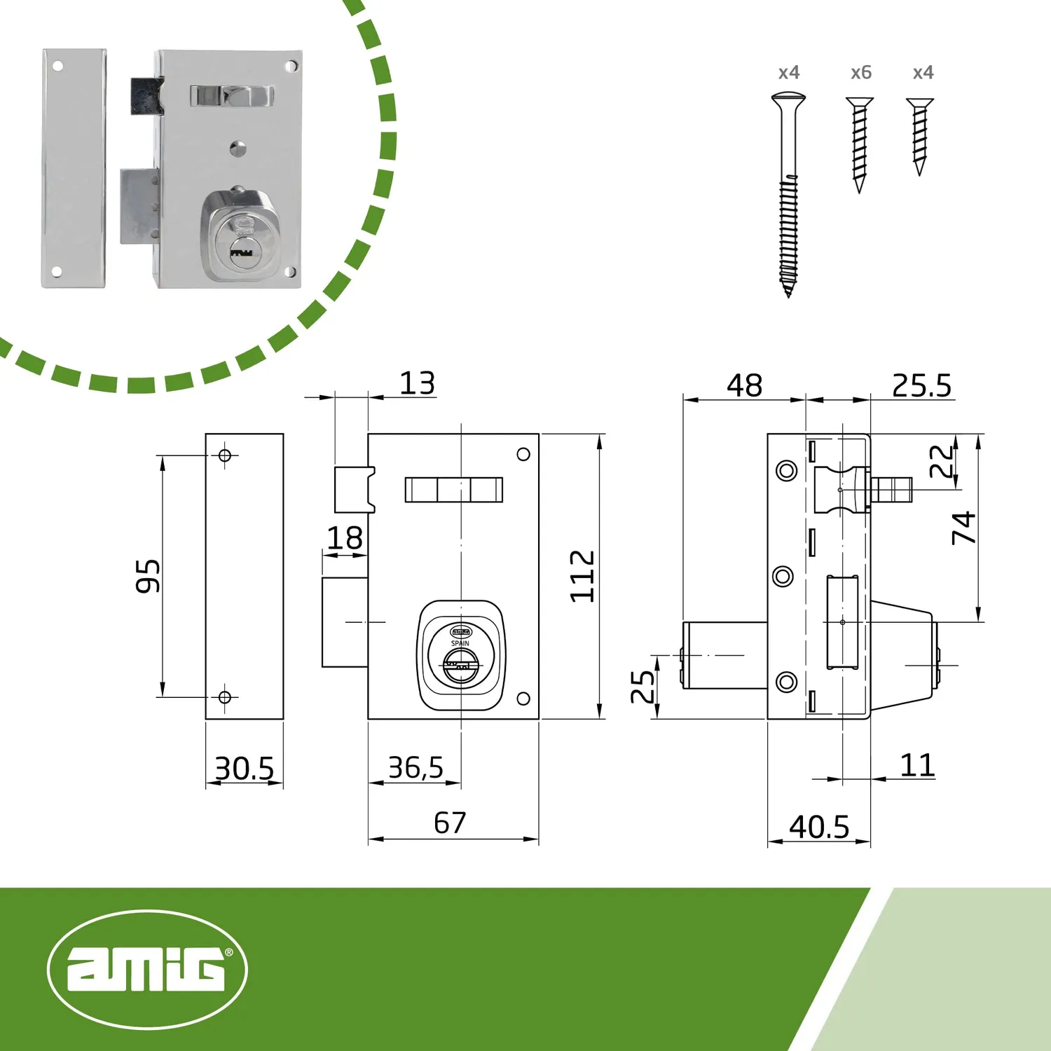 Amig 75 serratura sovrapposizione sinistra cromo 67x112