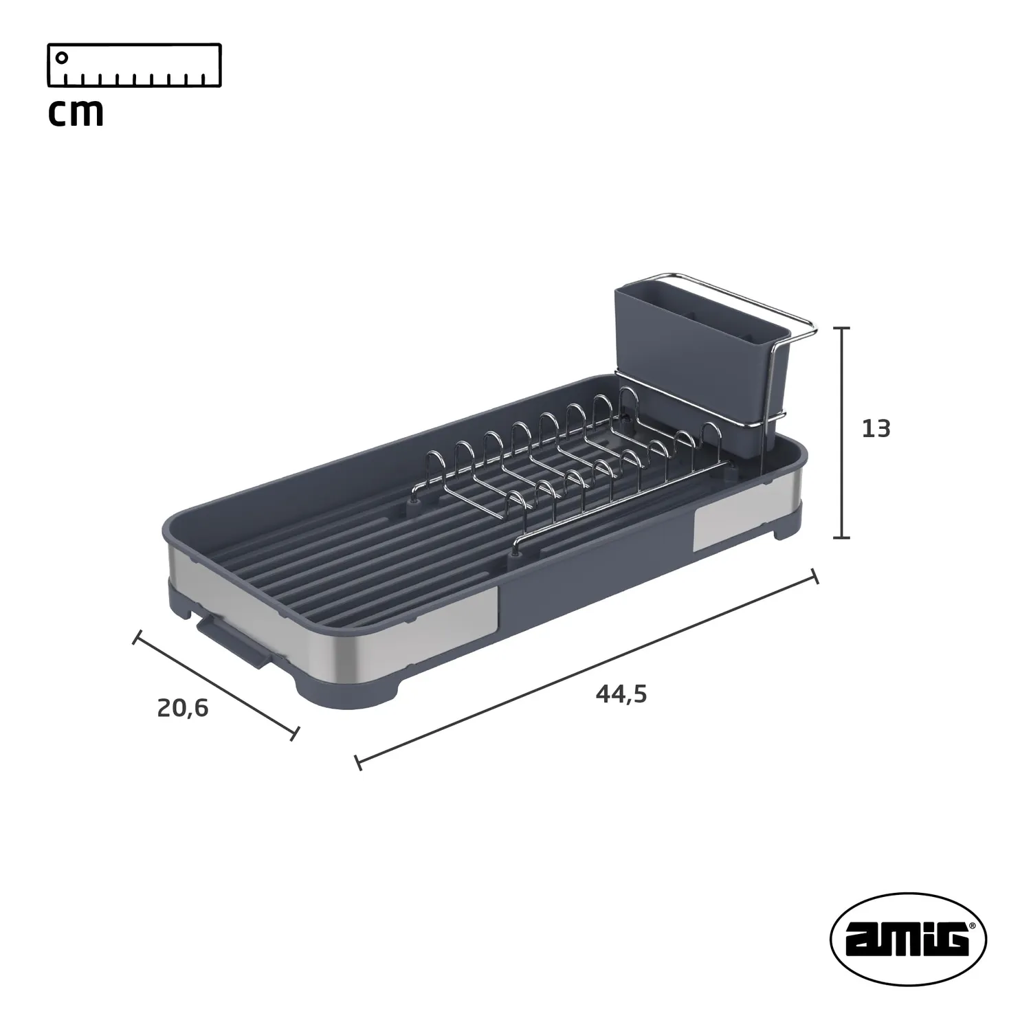 Amig Siba Mini scolapiatti grigio 7 piatti acciaio