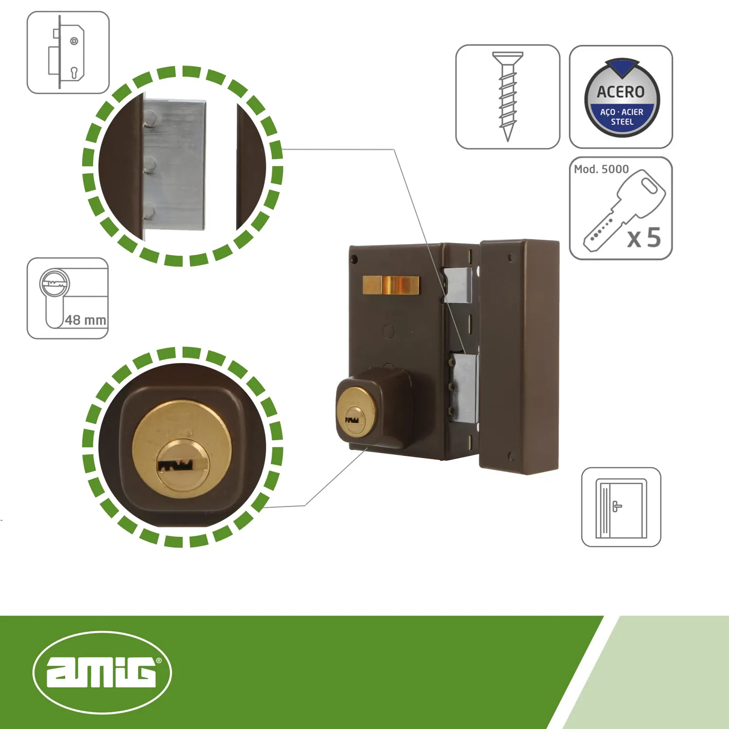 Amig 75 Serratura Sovrapposizione 67x112 mm Marrone