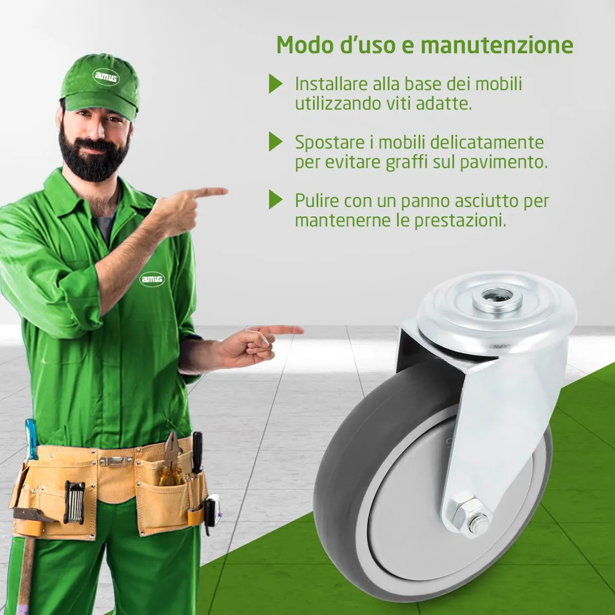 Amig Pack 4 Ruote con Foro Ø100 mm Senza Freno