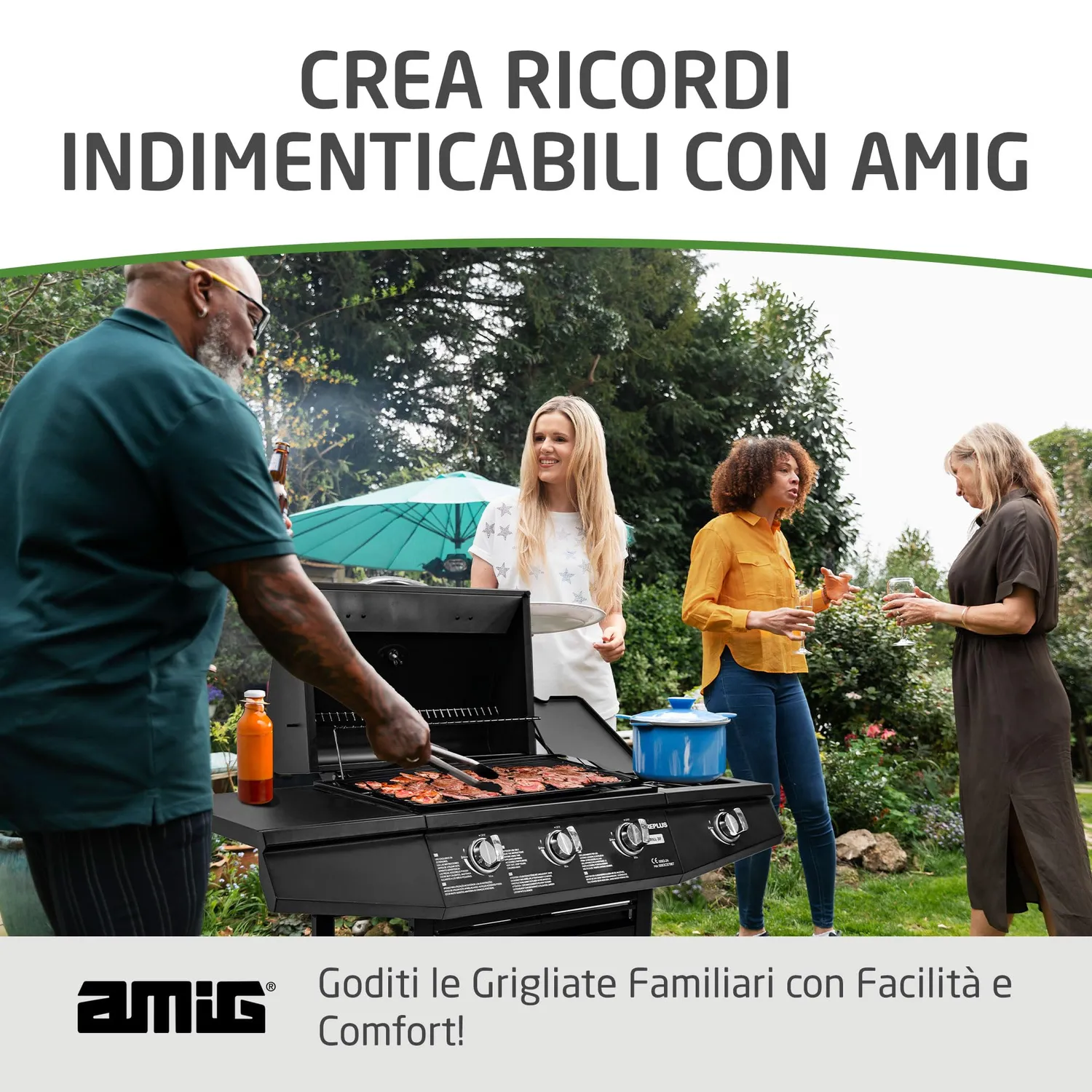 Amig Fireplus 3+1 barbecue a gas 117x52x103 cm nero