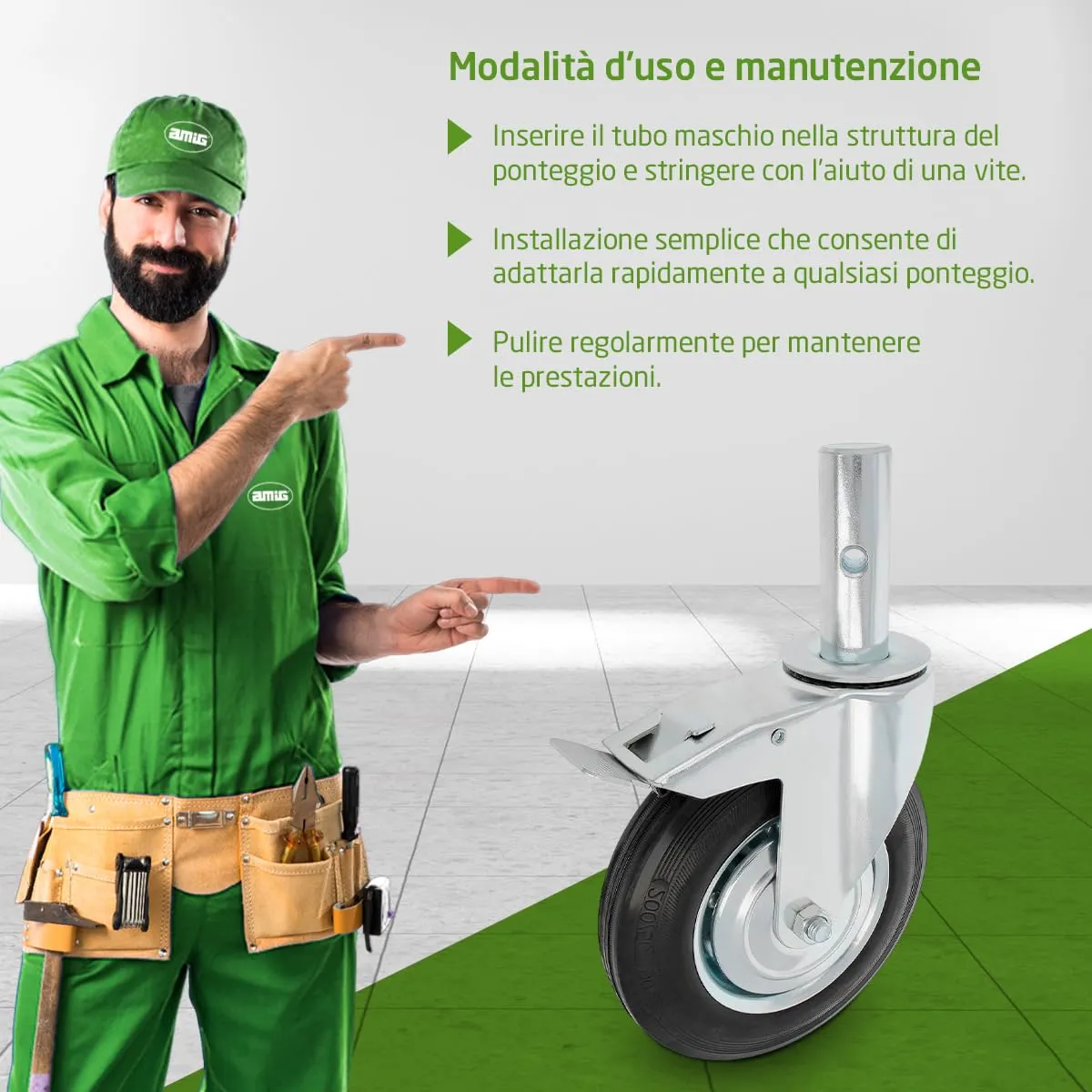 Amig Ruota ponteggio femmina Ø200 mm freno 200 kg