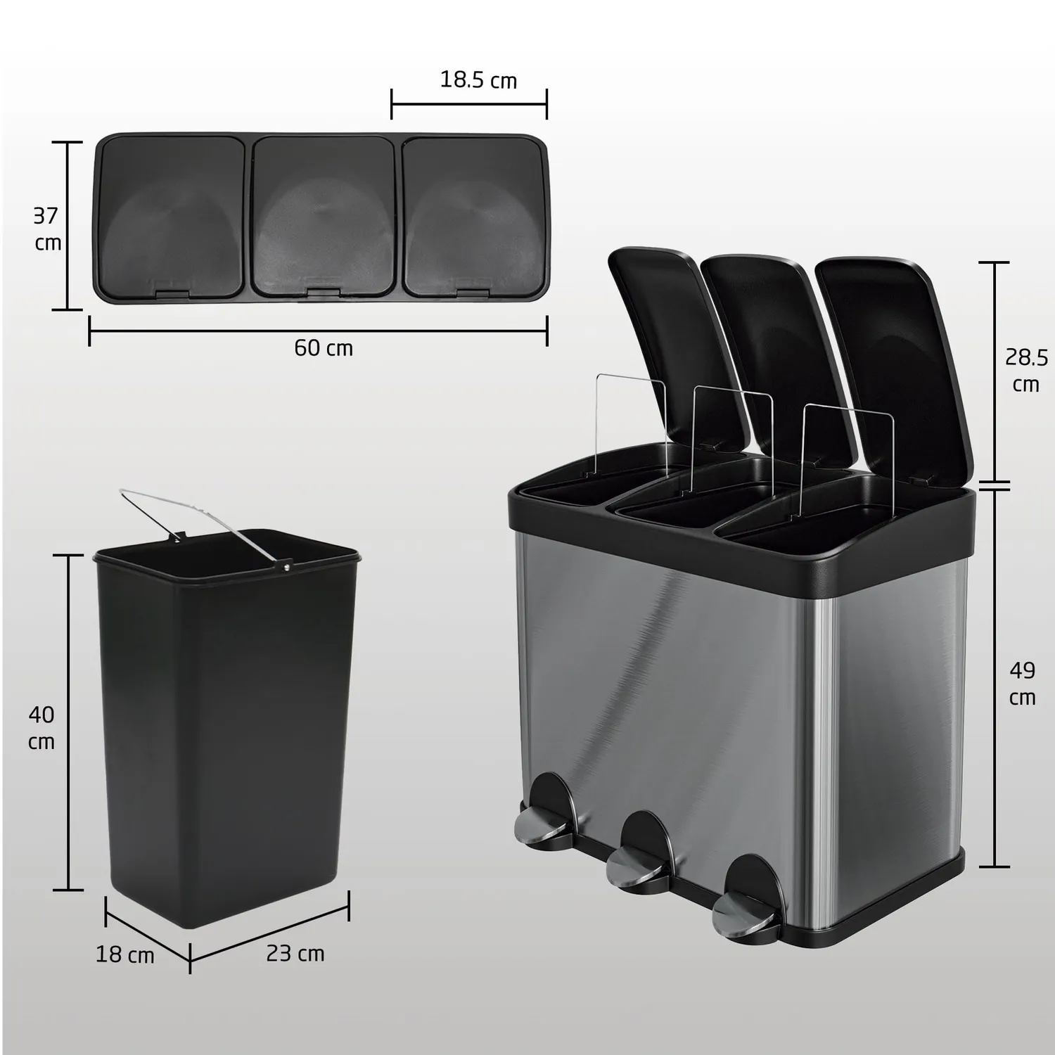 Amig RECIK3-3 pattumiera tripla 45L argento inox