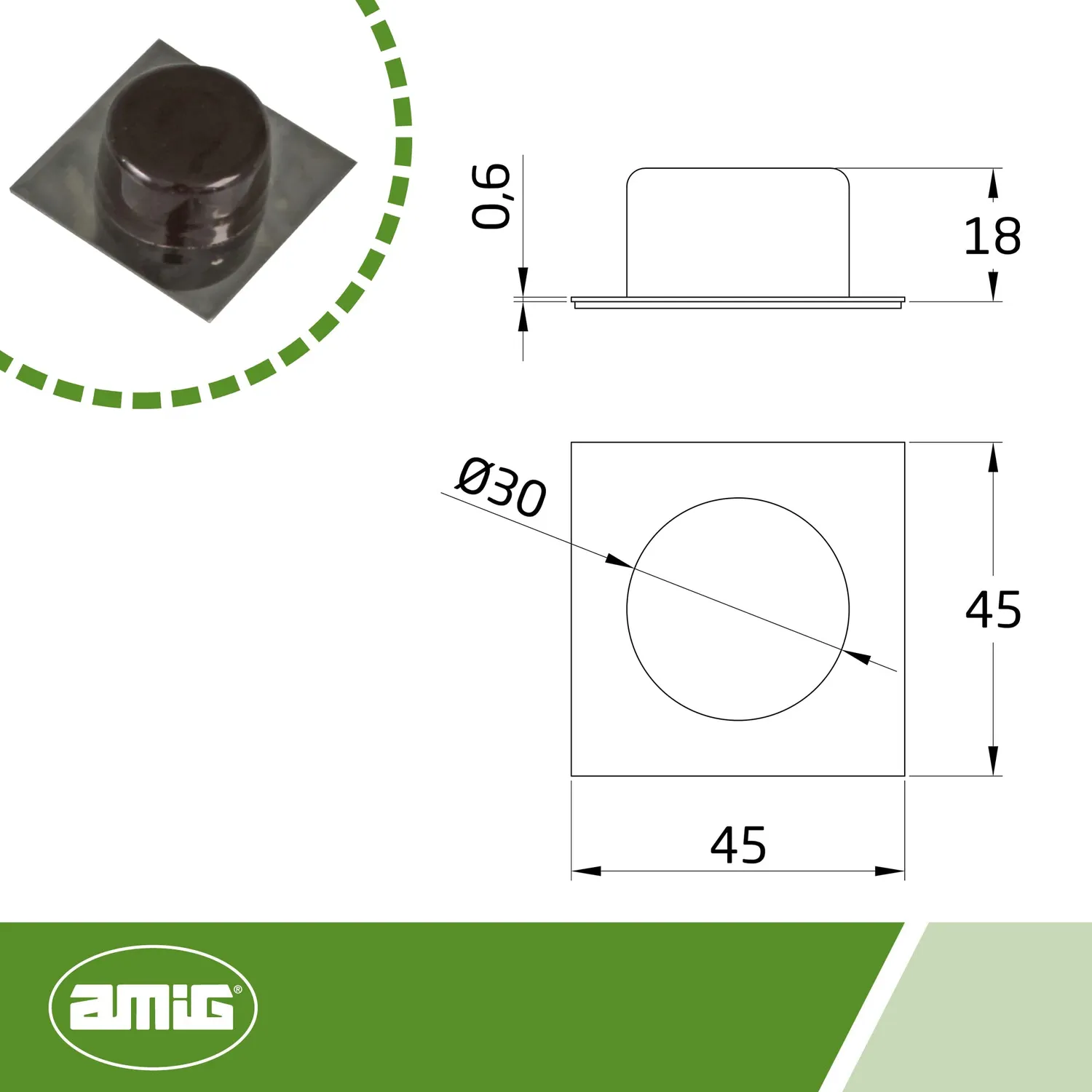 Amig 405 fermaporta adesivo marrone 45x45 mm