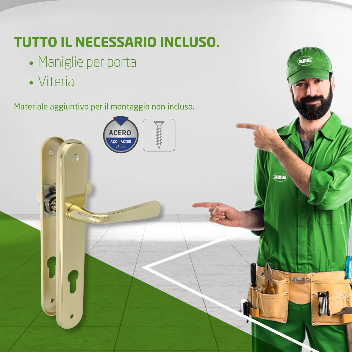 Amig 252 maniglie porte ottone 250x40 mm 8 mm