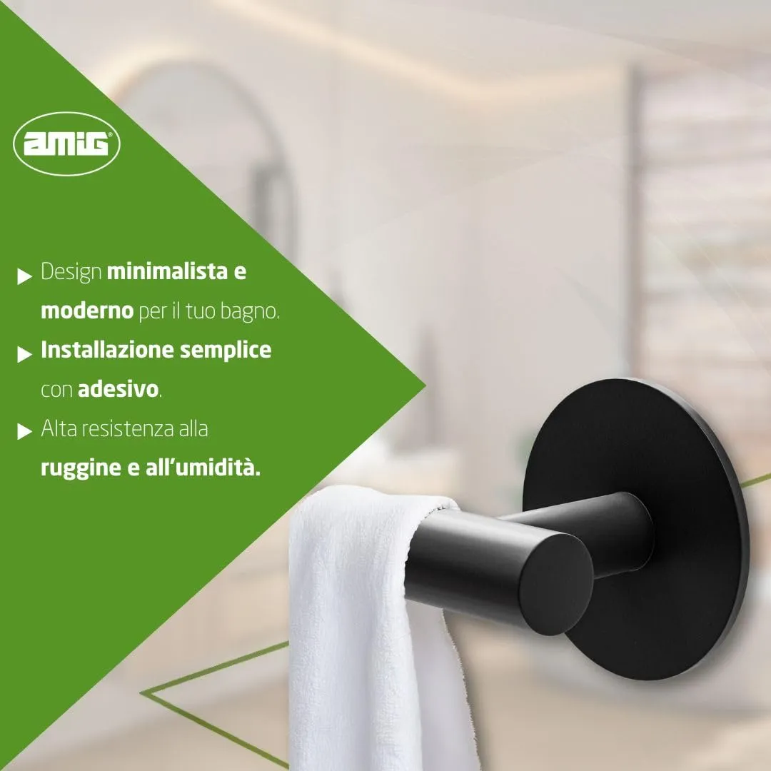 Amig Mod.6 gancio adesivo bagno nero opaco 60x55x65 mm