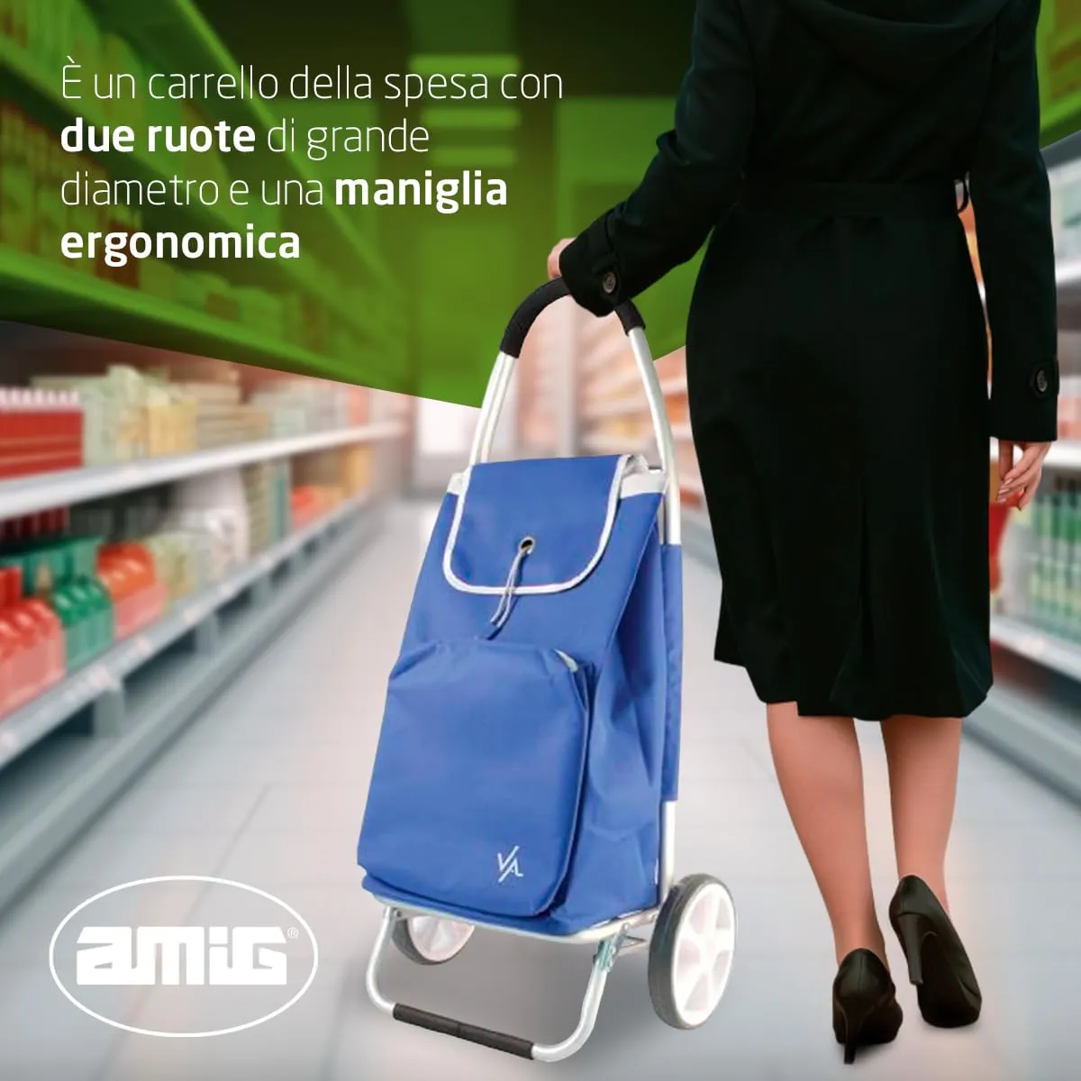 Amig Carrello Spesa 2 Ruote Blu 50L 15kg Alluminio
