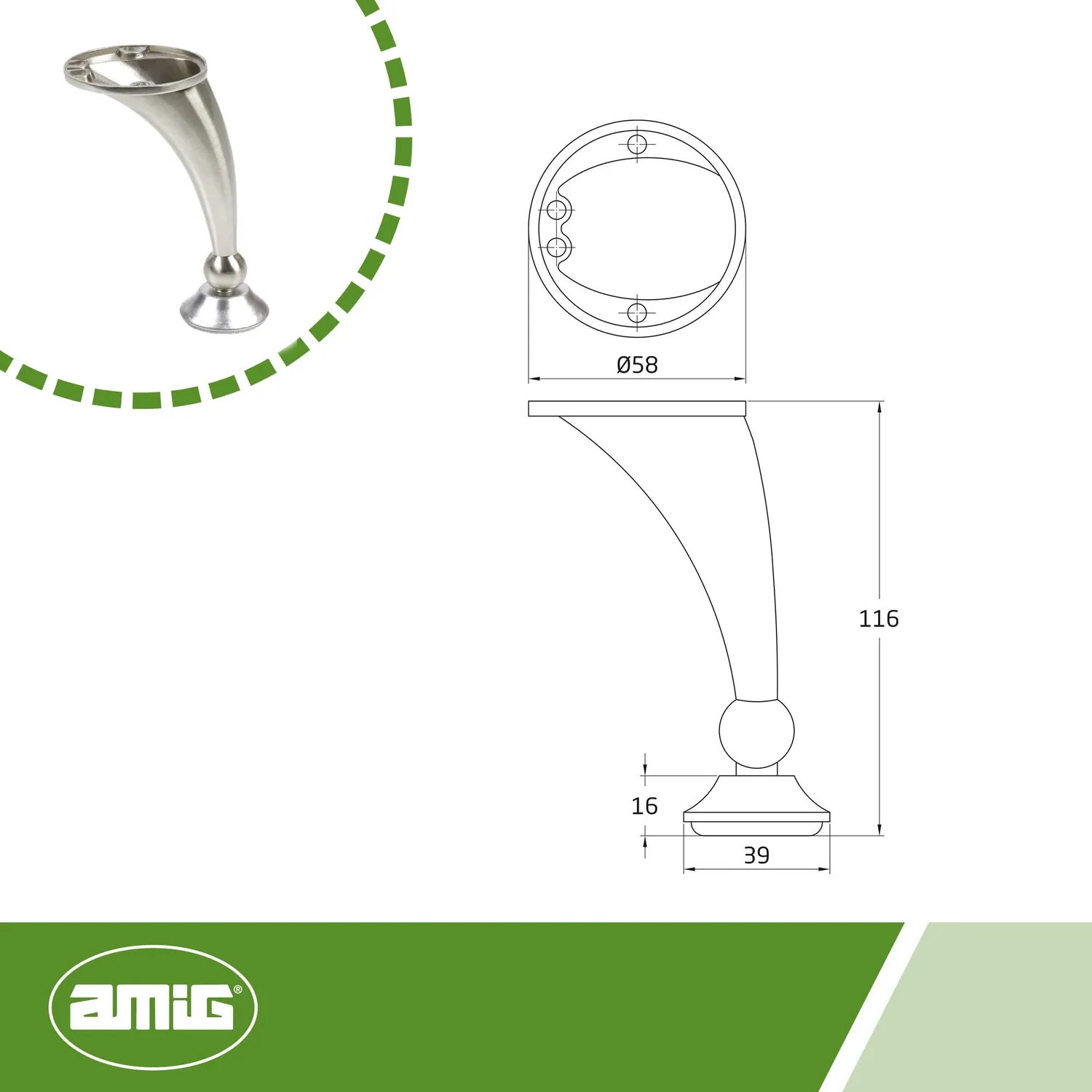 Amig Mod. 13 gamba per mobile 120 mm nichel spazzolato