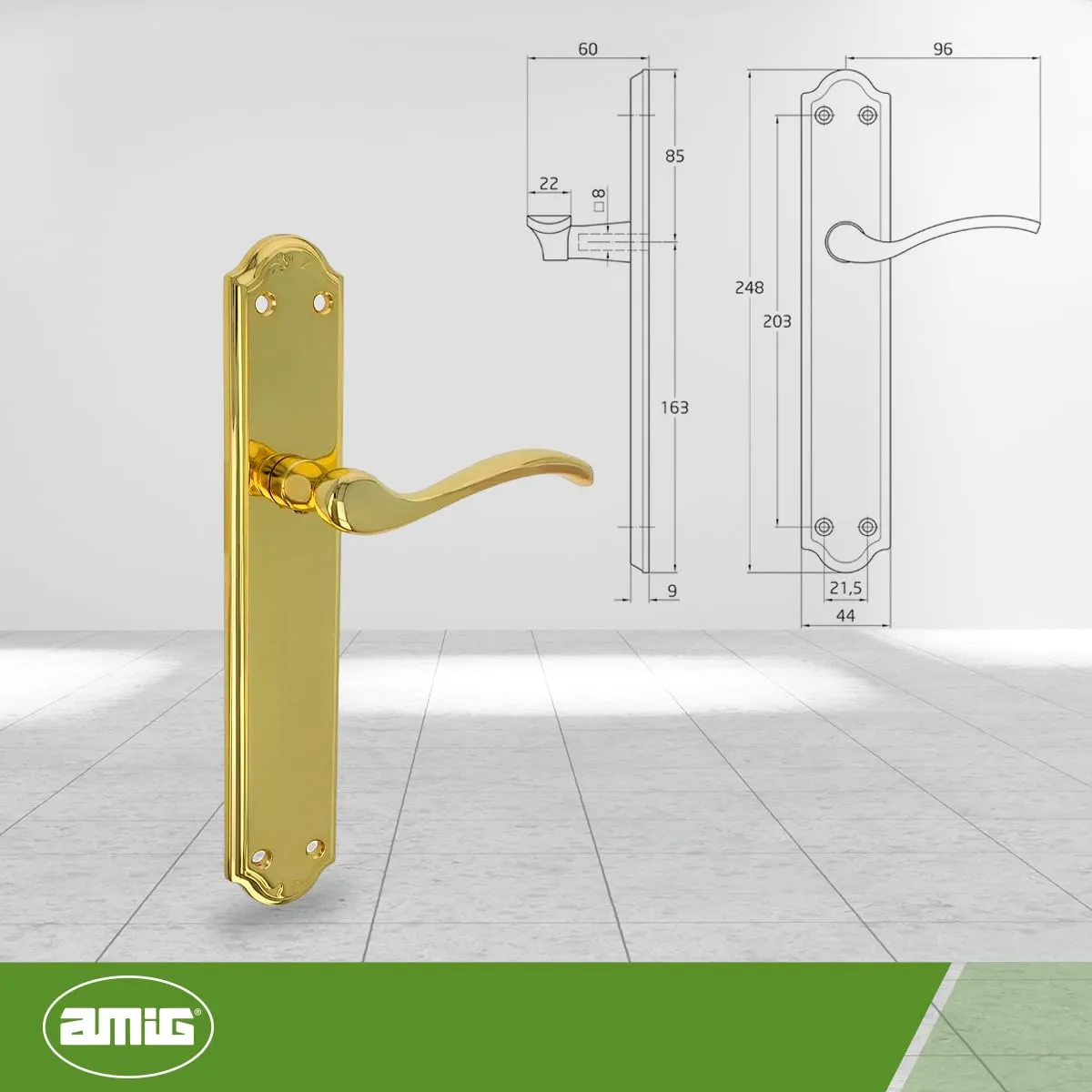 Amig Set Maniglia con Placca Oro 248 mm Porte Interne