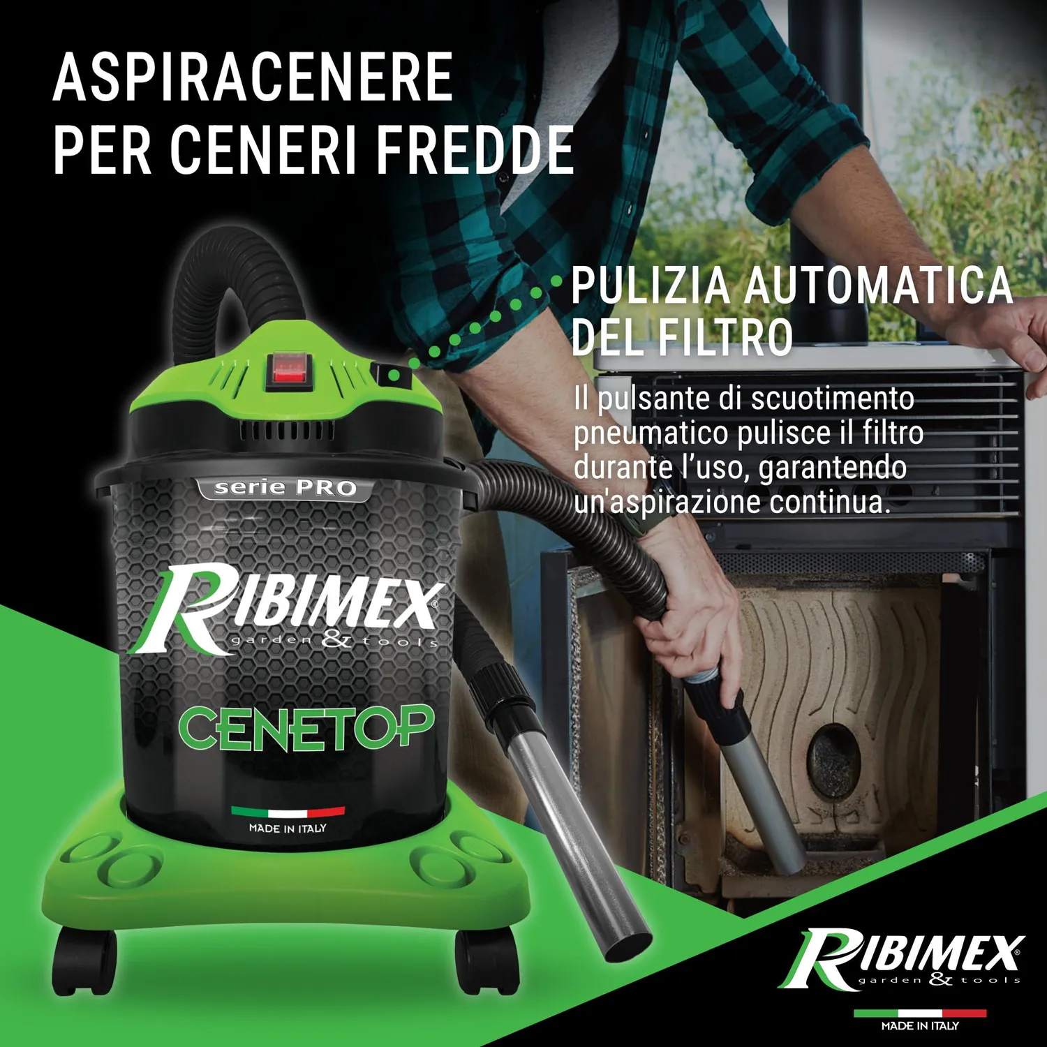 Ribimex Cenetop Pro aspiracenere 18 L 1200W soffiante