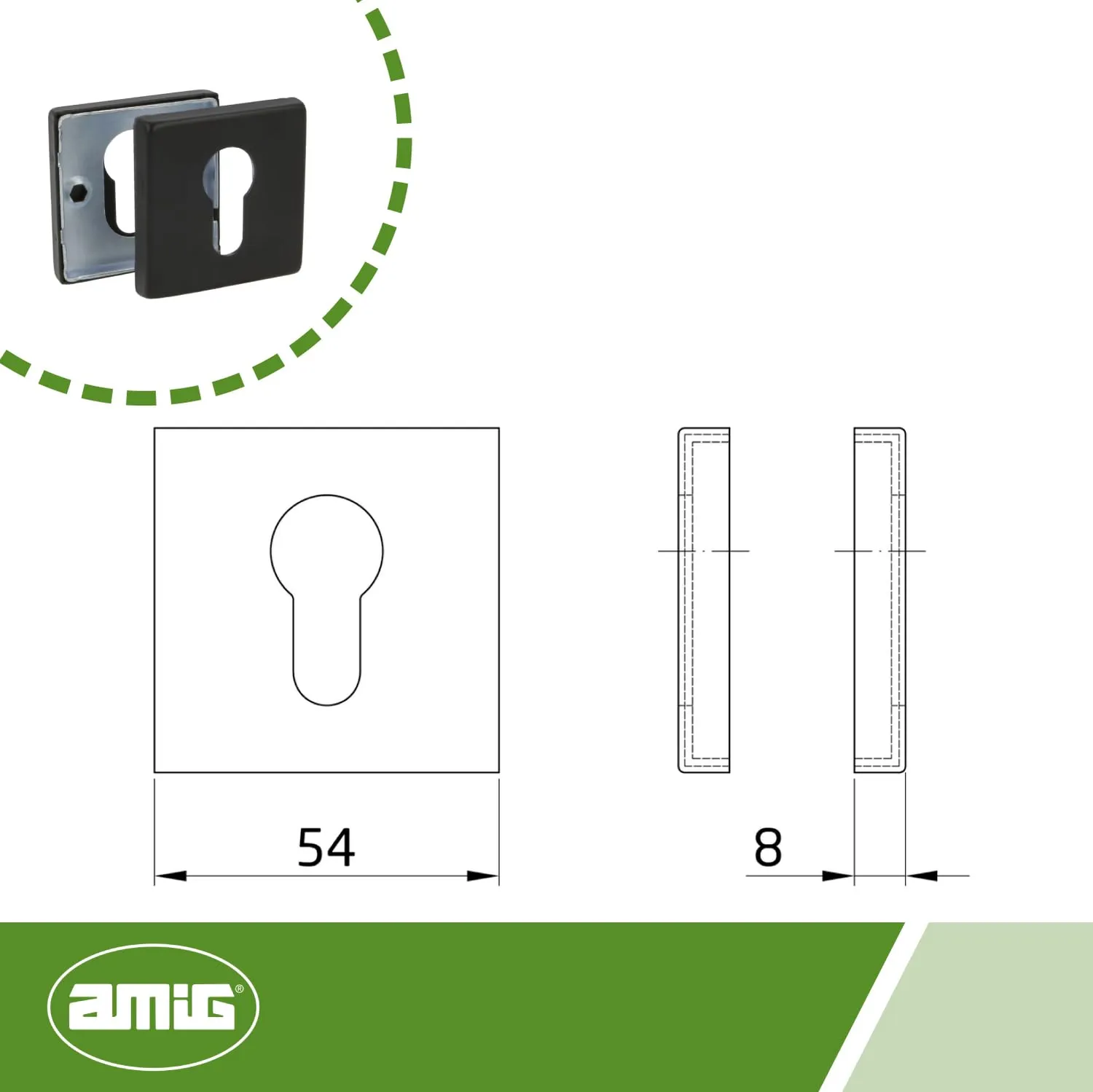 Amig 5RX copri serratura quadro nero 54 mm
