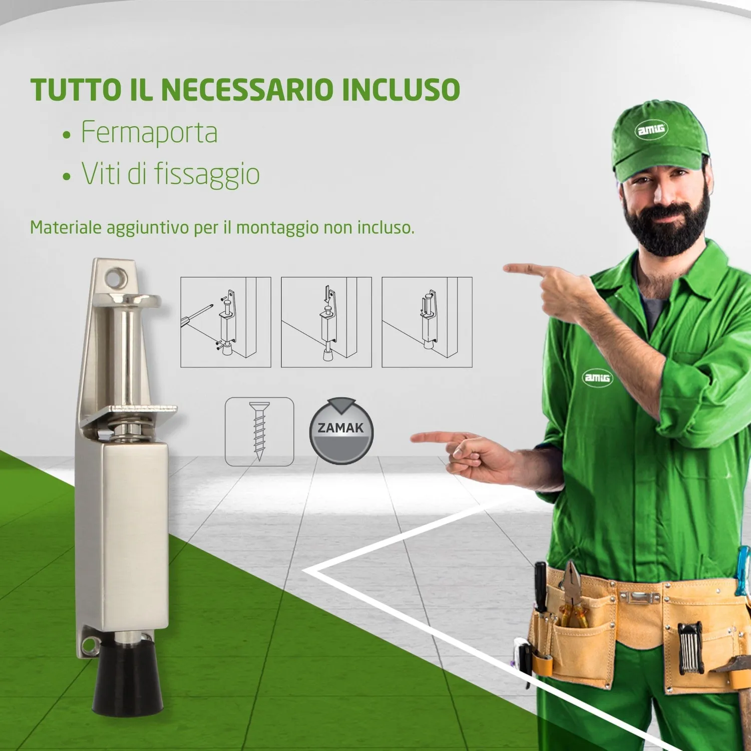 Amig Mod. 10 Fermaporta da Pavimento Cromato Opaco 120 mm Zamak