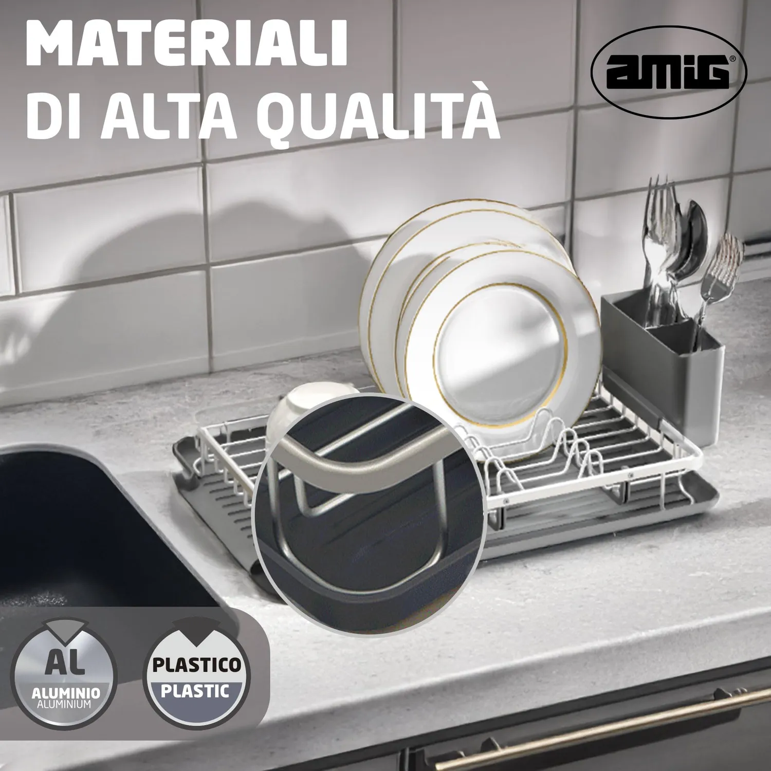 Amig Ezzik scolapiatti alluminio grigio 8 piatti 41 cm