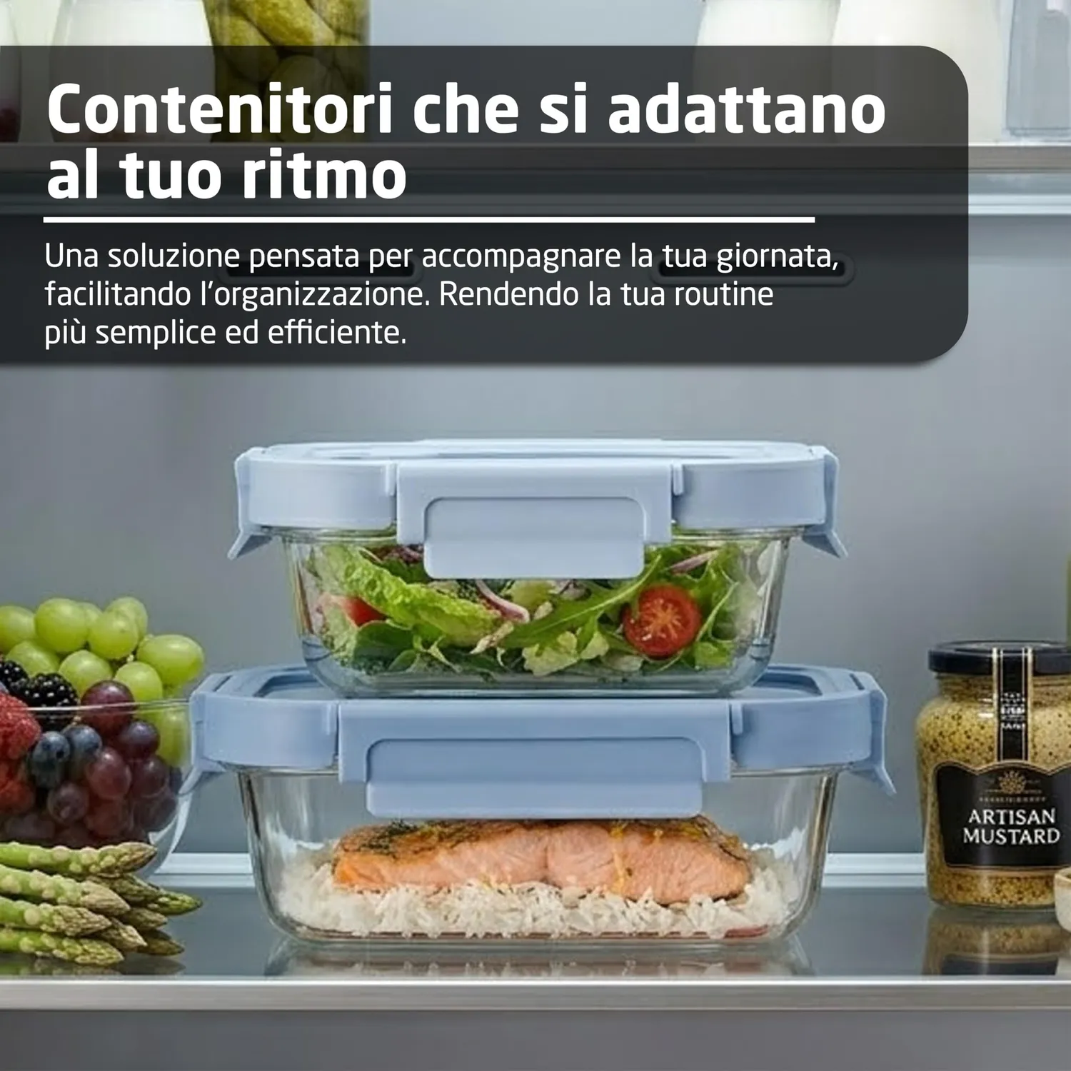 Amig 900 set 2 contenitori vetro 370+640 ml ermetici