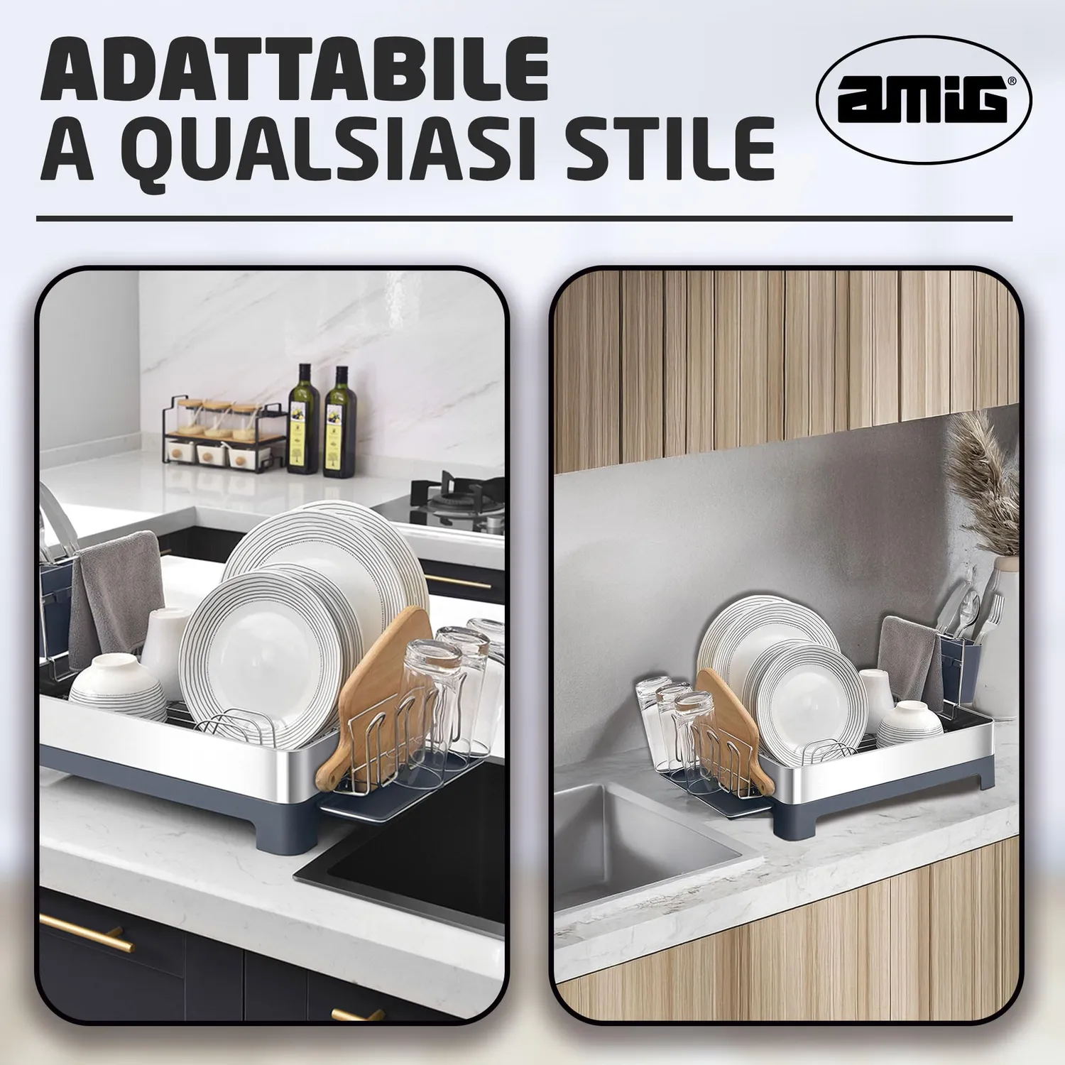 Amig Siba Scolapiatti Acciaio Grigio 10 Piatti 51 cm
