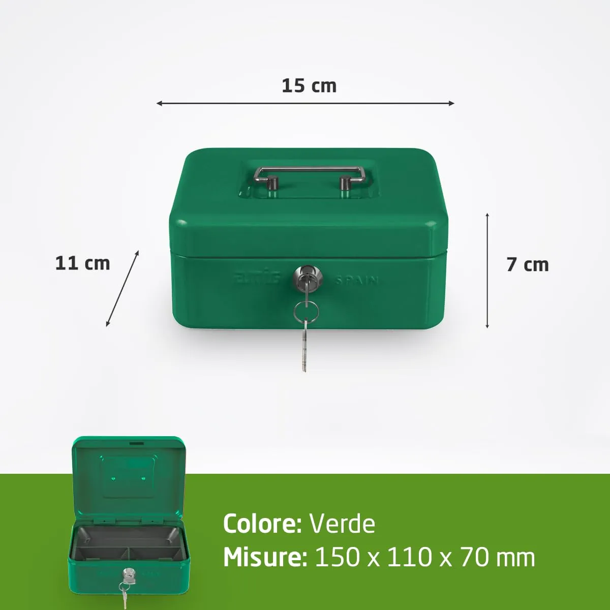 Amig cassetta sicurezza verde 150x110x70 mm acciaio