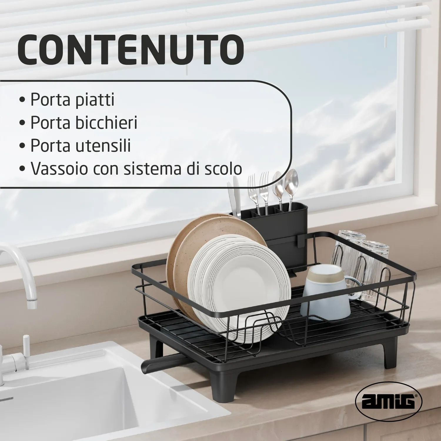Amig Platz scolapiatti nero 47x34,4 cm acciaio vassoio