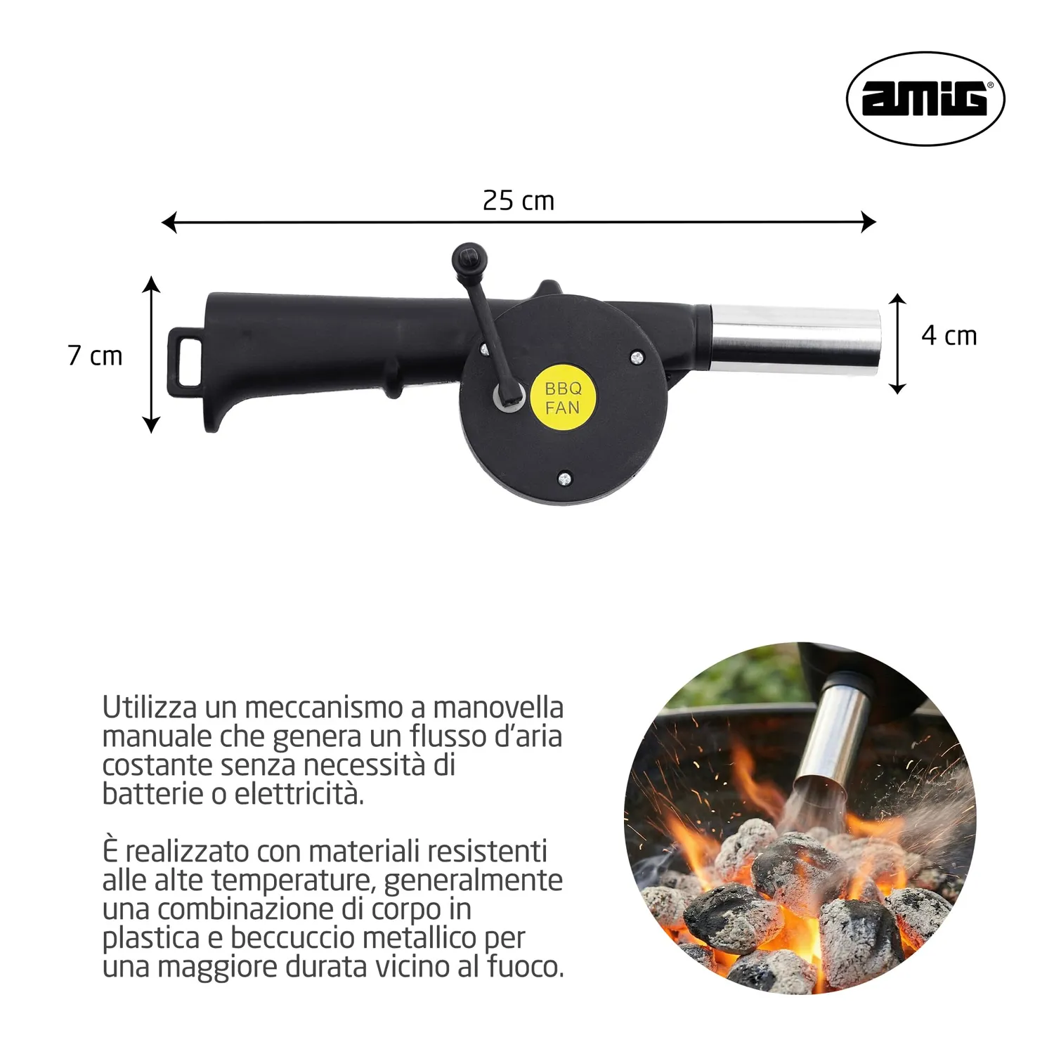 Amig AM13 Soffiatore Manuale Barbecue 25 cm Inox