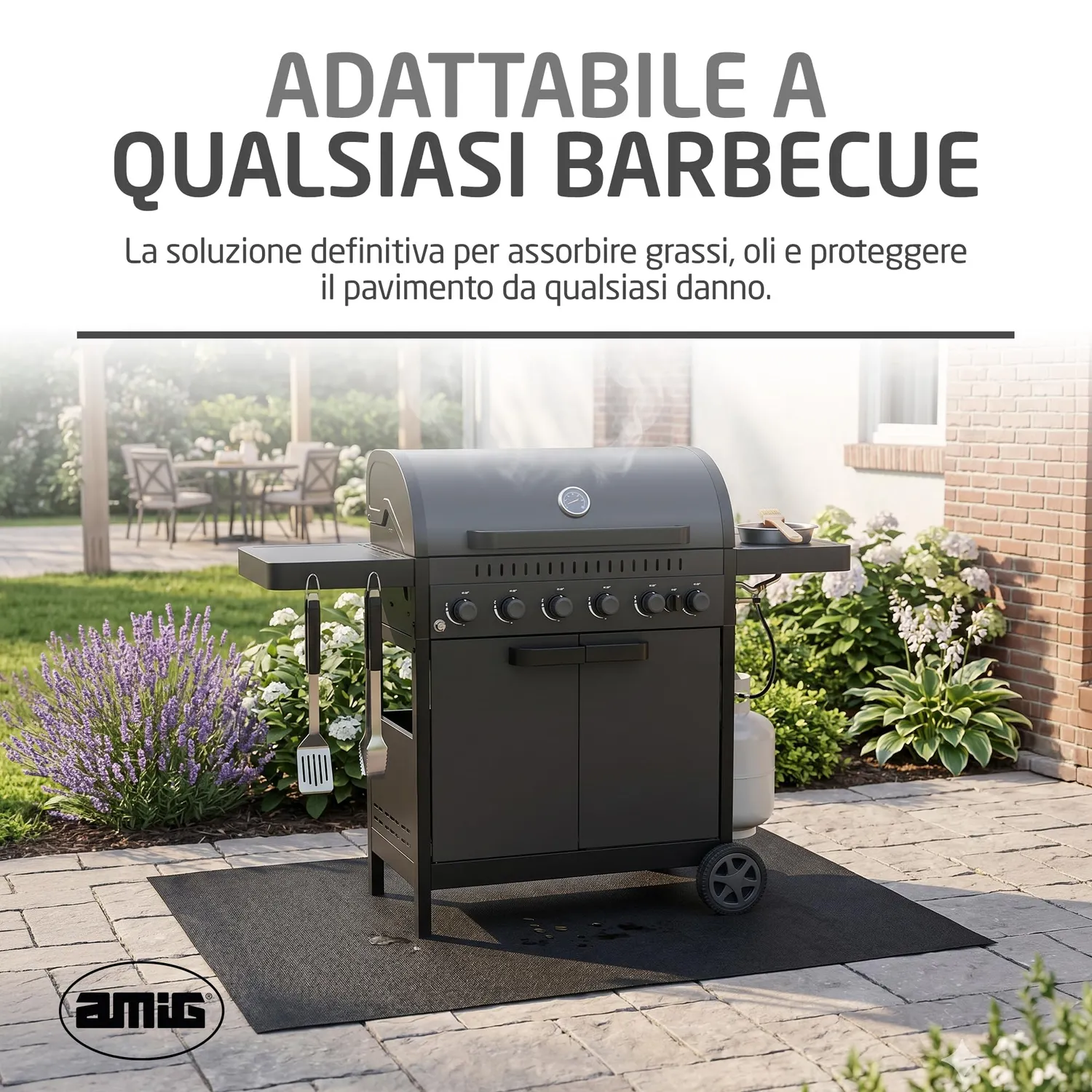Amig tappetino barbecue 100x120 cm nero impermeabile