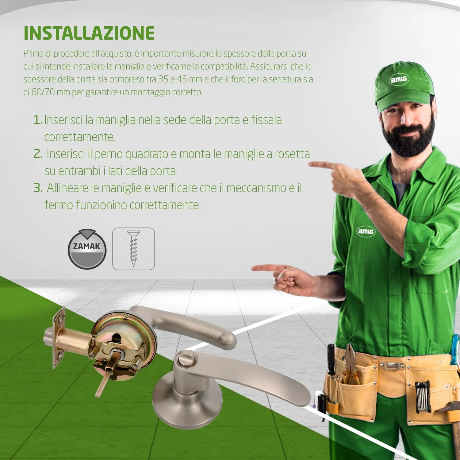 Amig Maniglia Ingresso Ottone Cromo Opaco 60/70 mm