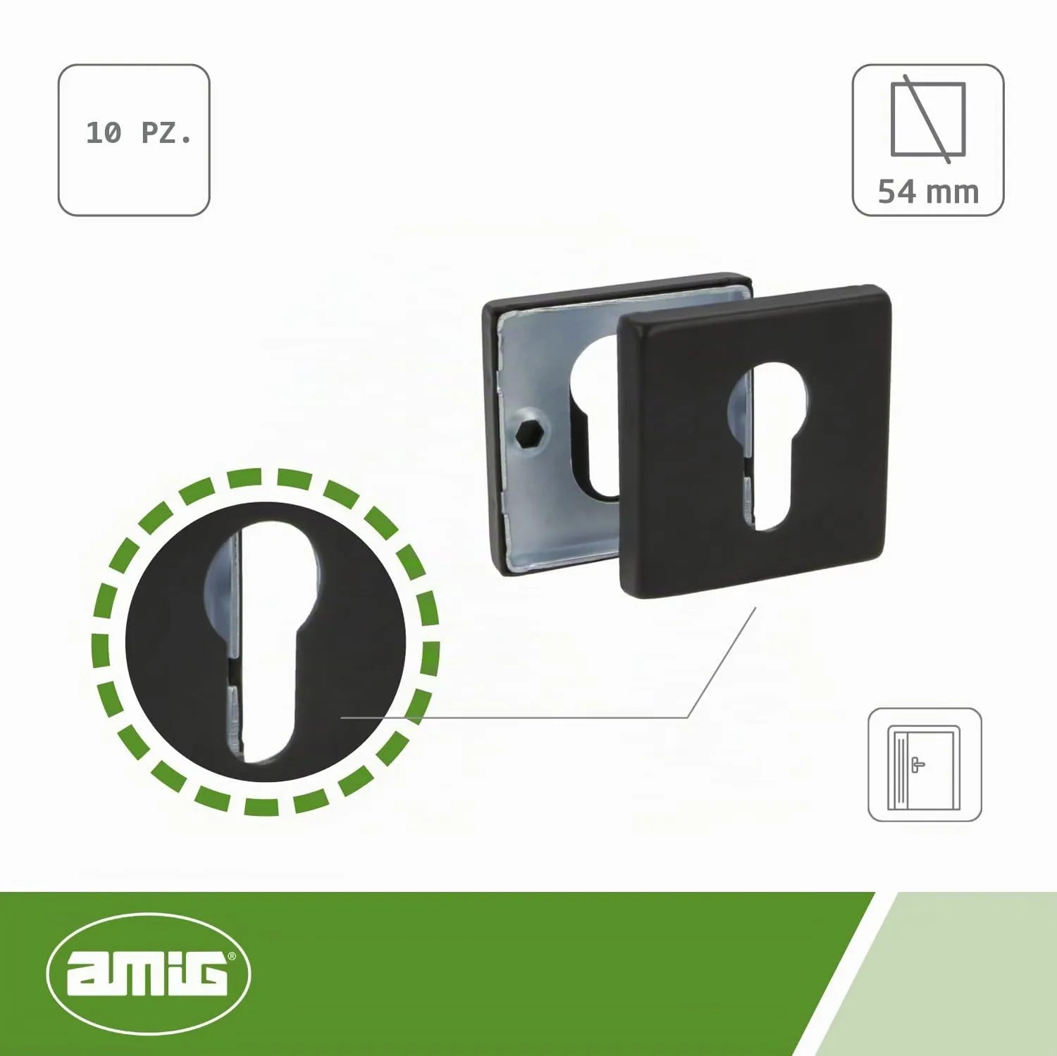 Amig 5RX copri serratura quadro nero 54 mm