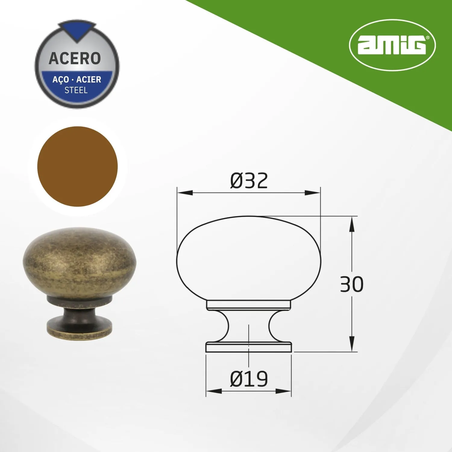 Amig Mod. 807 pomelli mobili D32 mm cuoio 10 pezzi acciaio