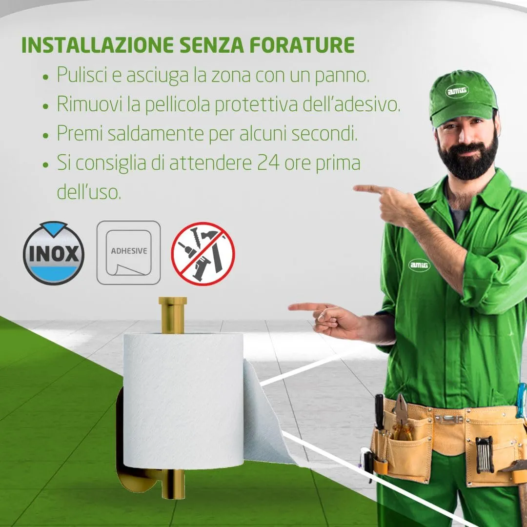 Amig Ea-3 Portarotolo Adesivo Oro Opaco Inox