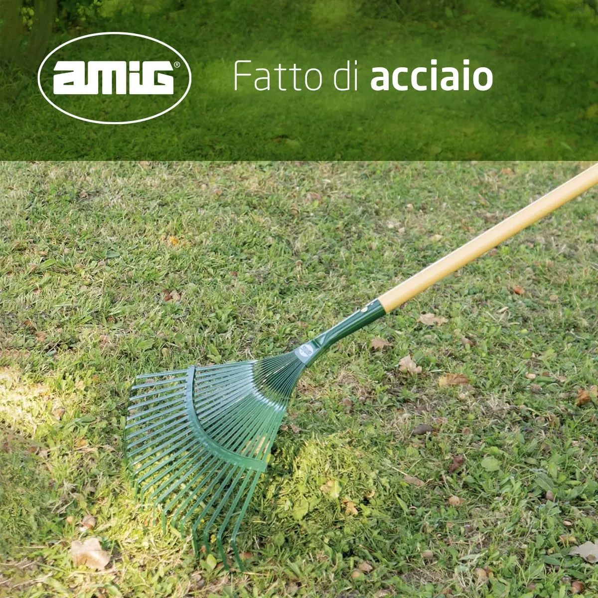 Amig rastrello giardino 22 denti acciaio verde 400 mm