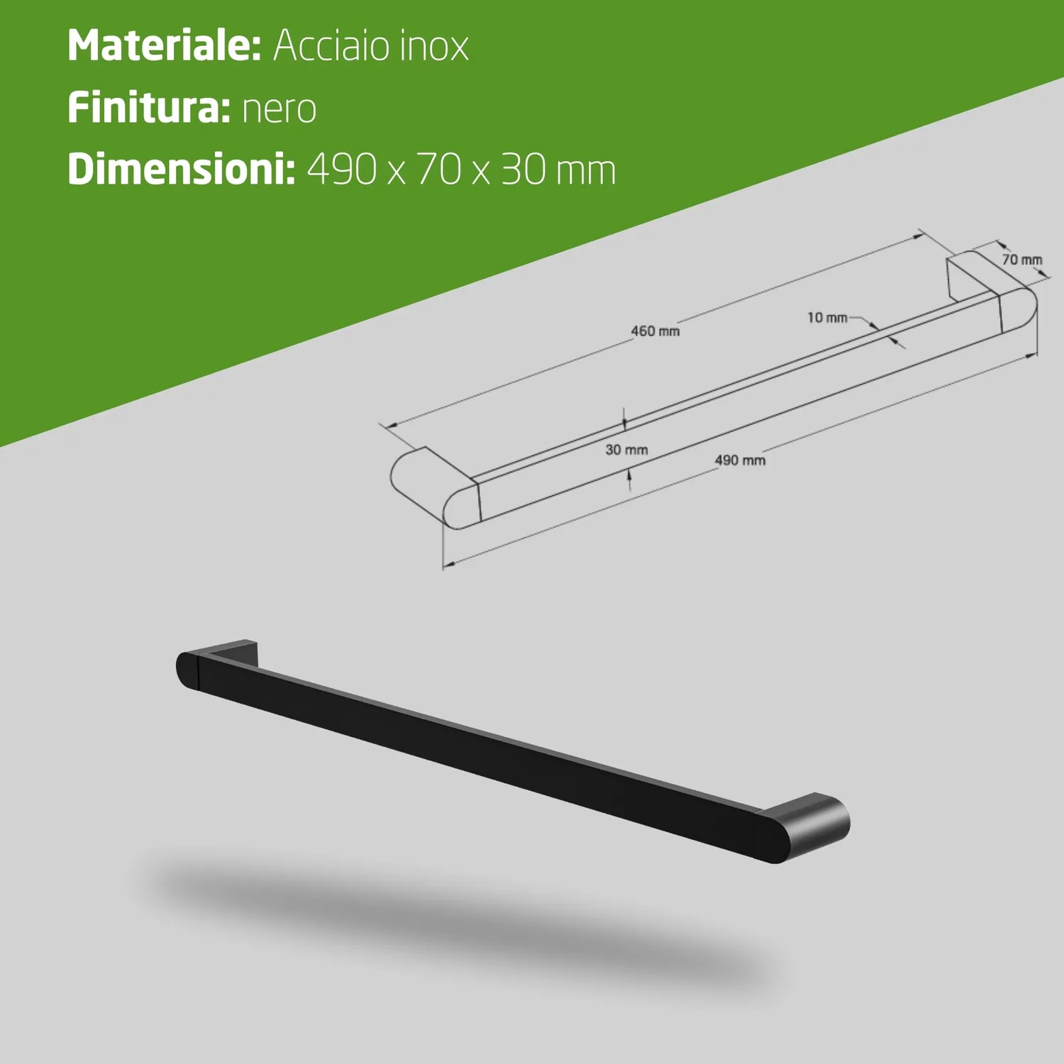 Amig Oma-2 portasciugamani semplice nero opaco 490 mm zamak