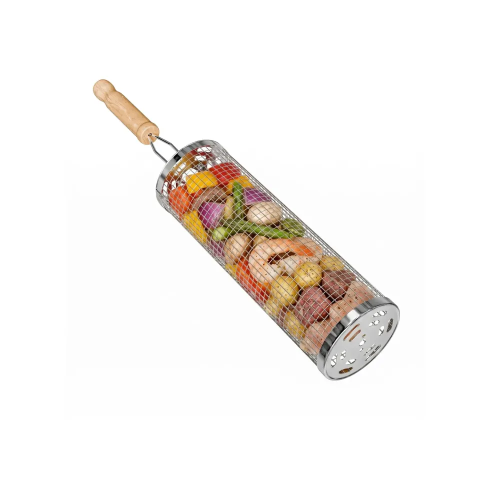 Amig AM28 cesta barbecue rotonda 30 cm inox manico legno