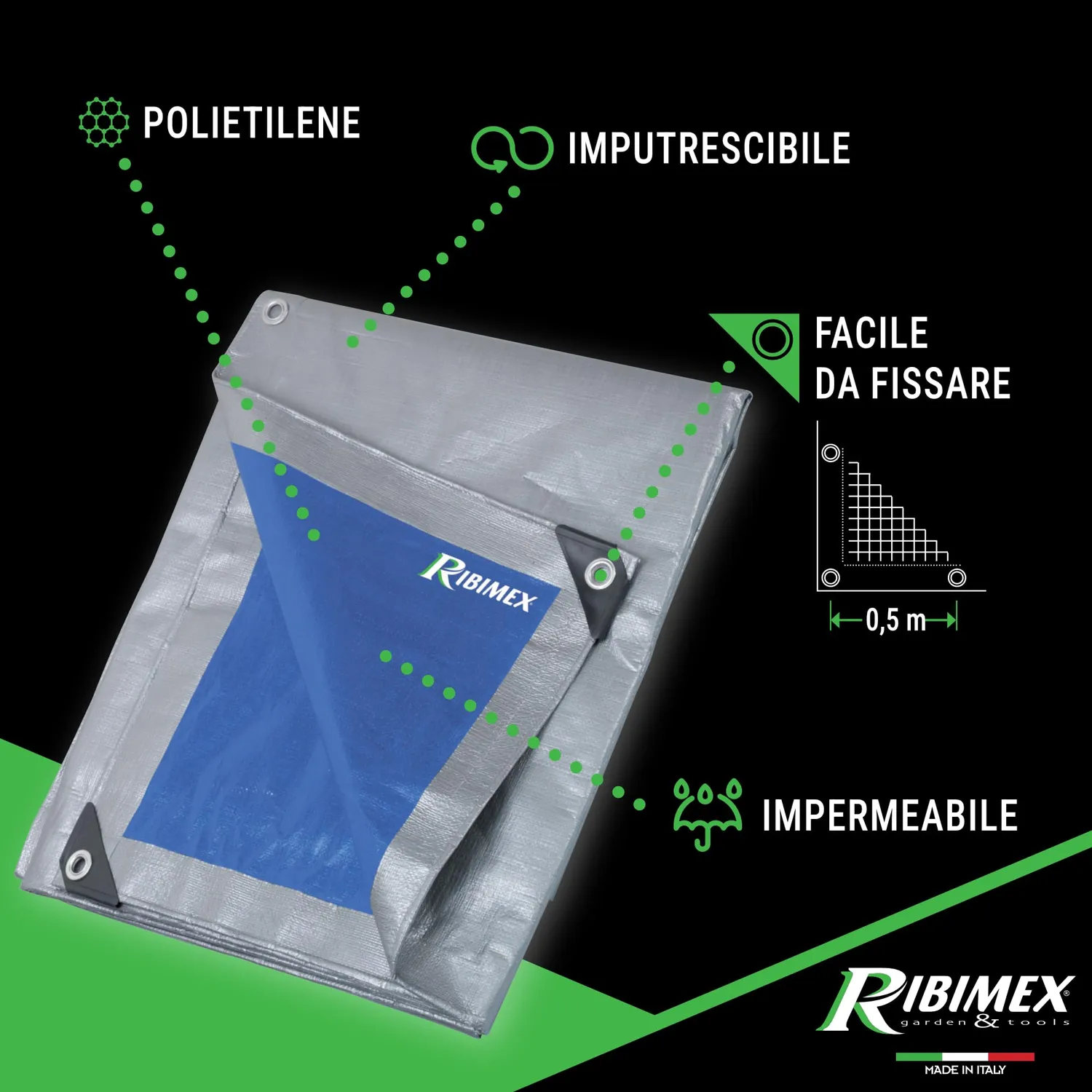 Ribimex PRO 5x8 m Telone Impermeabile 250 g/m²
