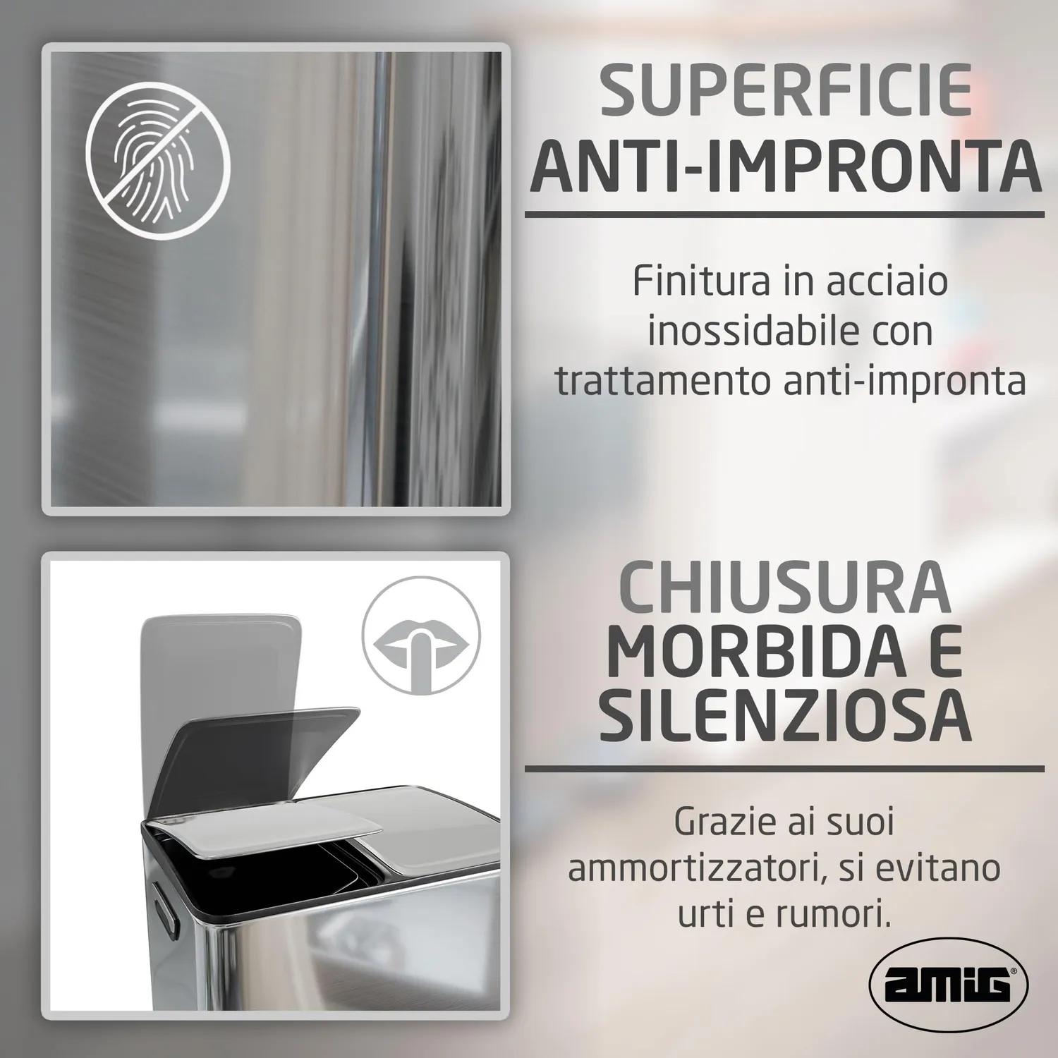 Amig Recik Evo pattumiera doppia 40 L inox 2x20 L con pedali