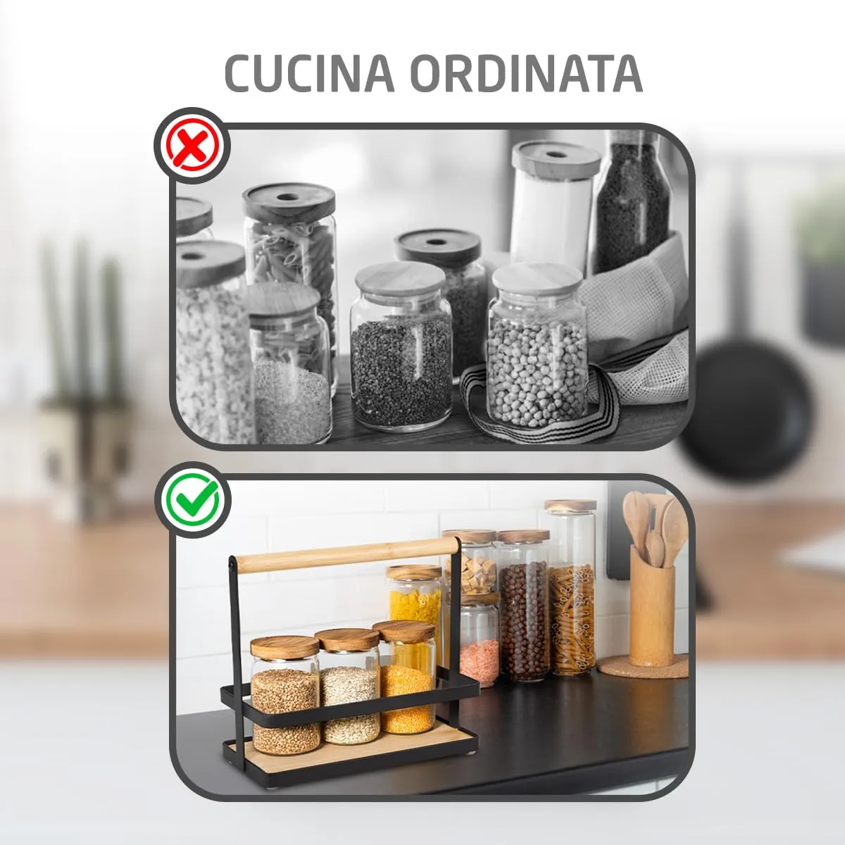 Amig portaspezie scaffale cucina acciaio nero e bambù