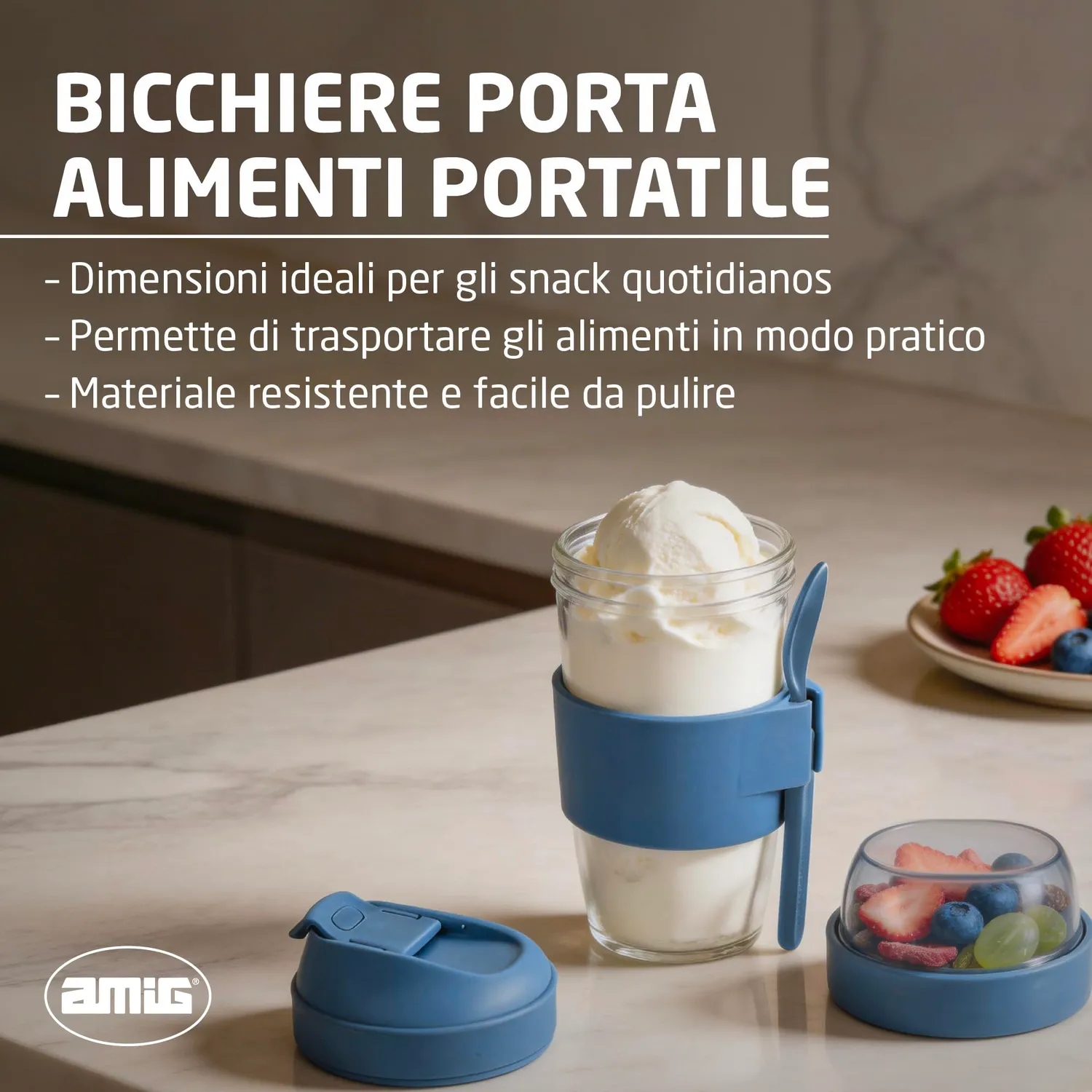 Amig Mod.1 bicchiere yogurt vetro 480 ml con vaschetta cereali