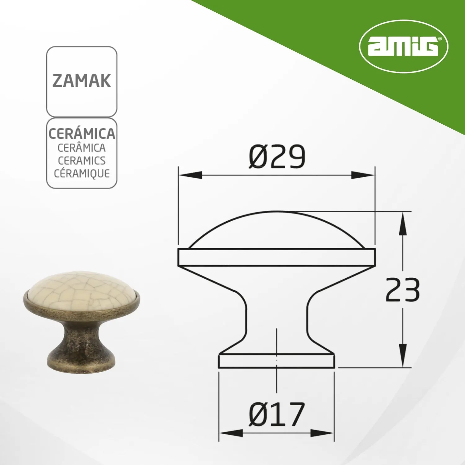 Amig 822 pomello mobili cuoio Ø29 mm ceramica 2 pezzi
