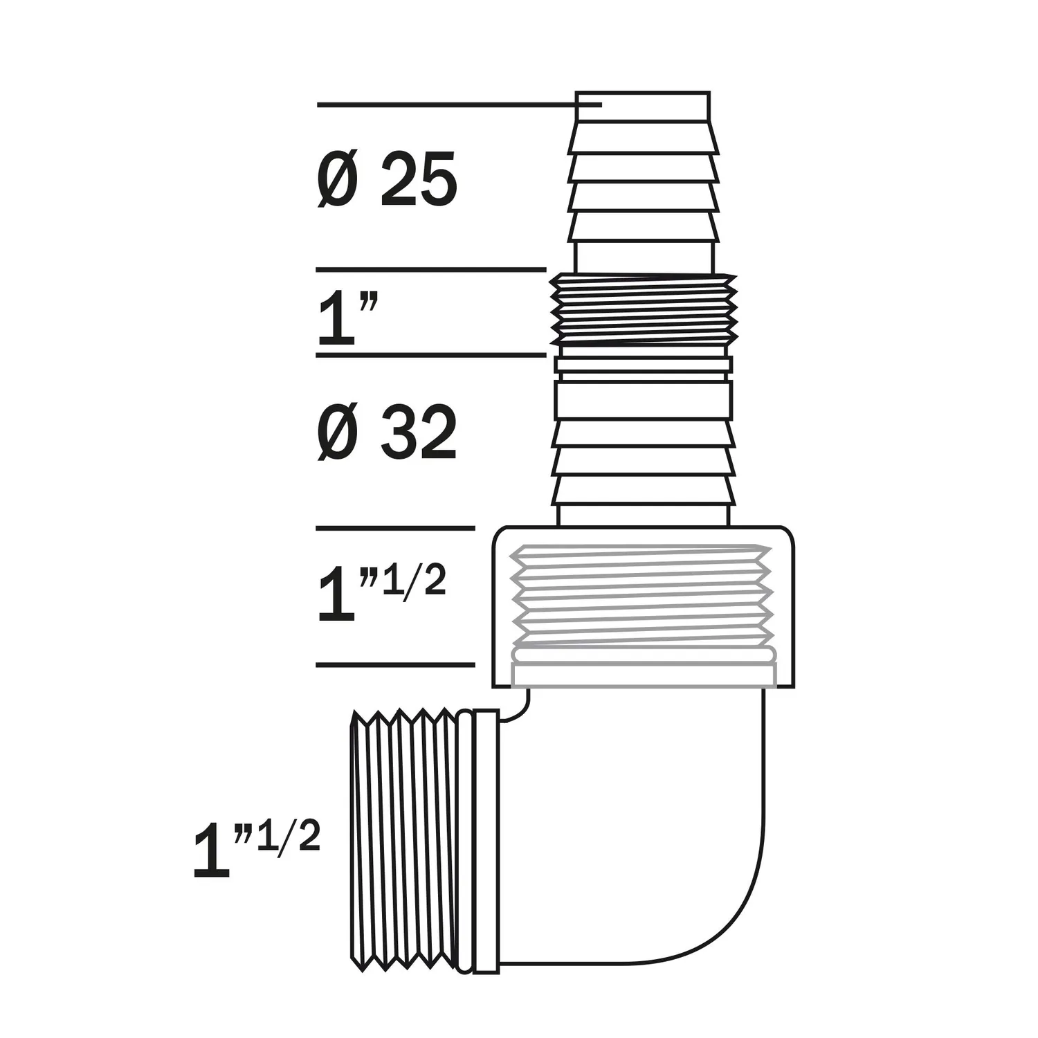 Ribiland-Ribimex PRRACRPVC raccordo pompa 25-32mm polipropilene