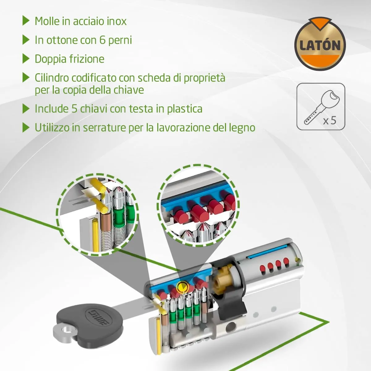 Amig cilindro sicurezza 66 mm 31-35 oro opaco 5 chiavi