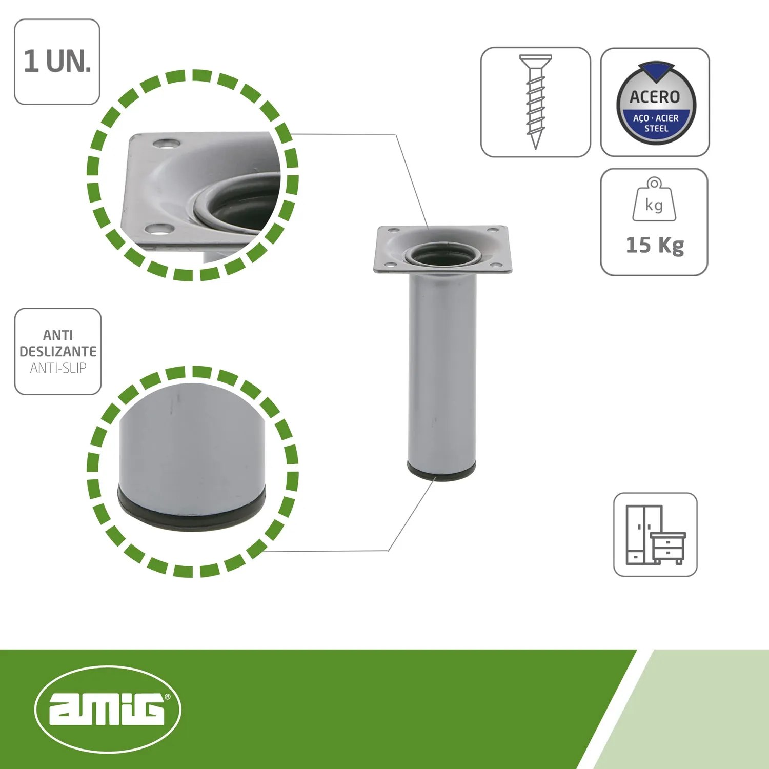 Amig gamba rotonda nera 200x30 mm mobili acciaio