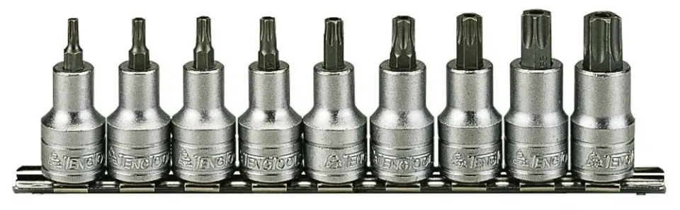 TengTools Set Bussole Torx TX 1/2" 9 Pezzi su Rail