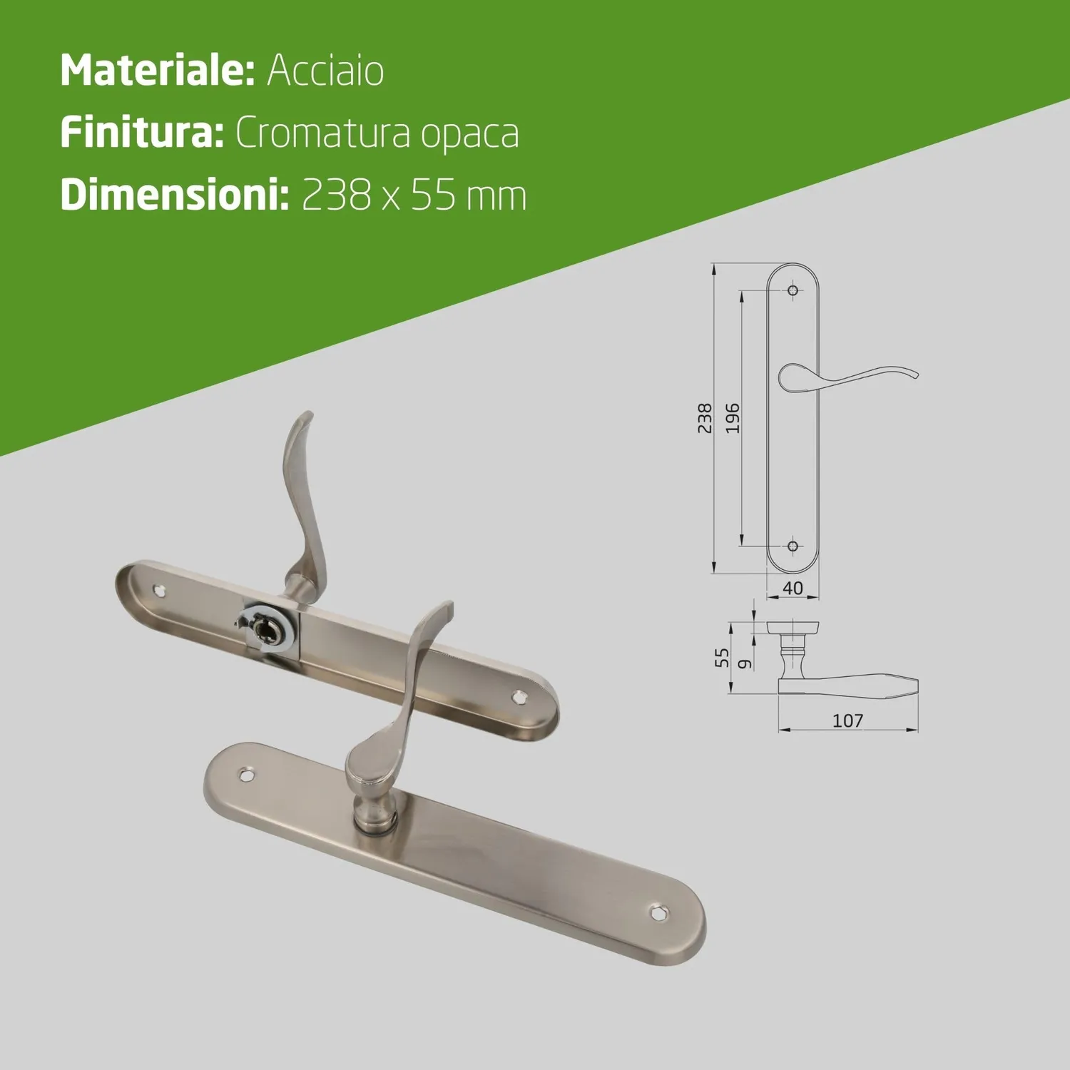 Amig Yalta maniglia porta cromo opaco set 2 pezzi 237 mm