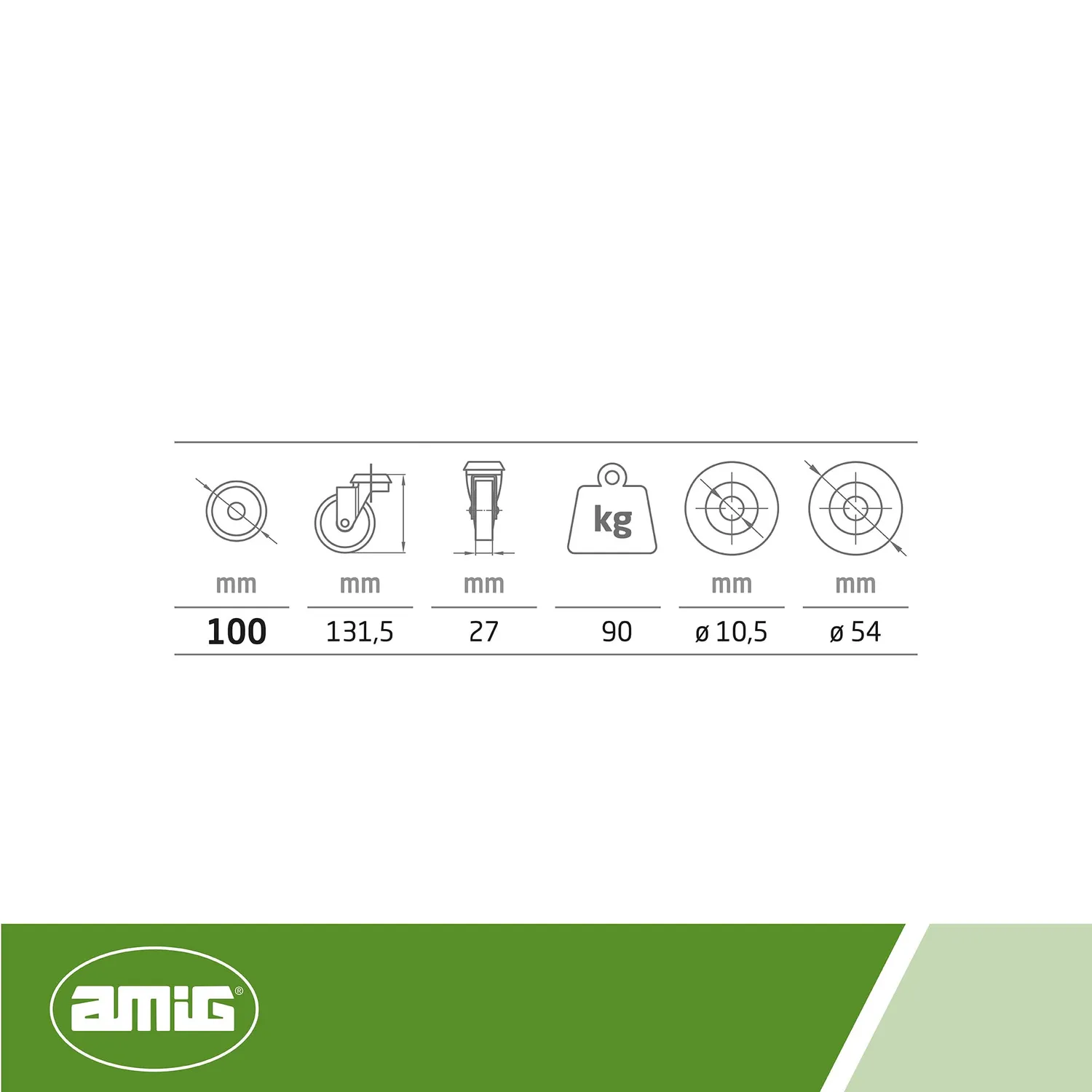Amig Ruote Ø100 mm Set 4 Inox Gomma Nera 90 Kg