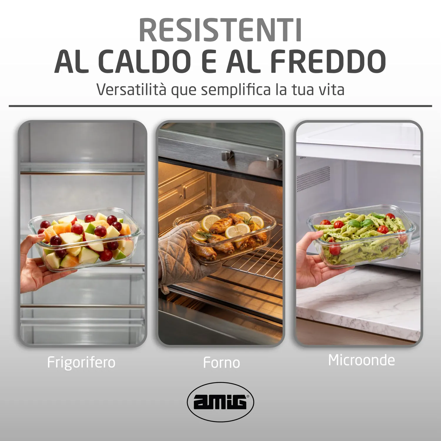 Amig 900 set 2 contenitori vetro 370+640 ml ermetici