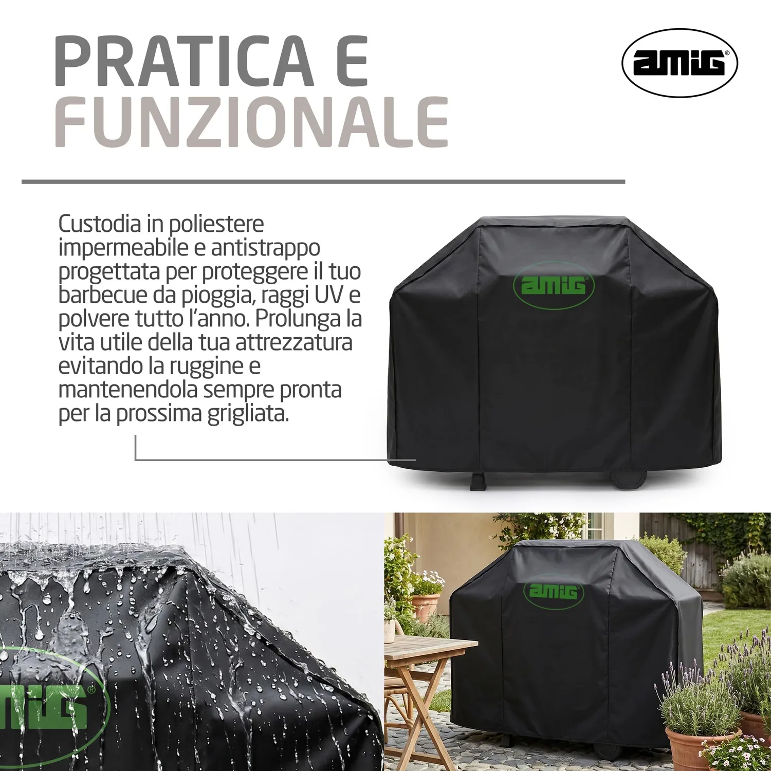Amig AM31 Copertura Barbecue 117x66x117 cm Nera Impermeabile