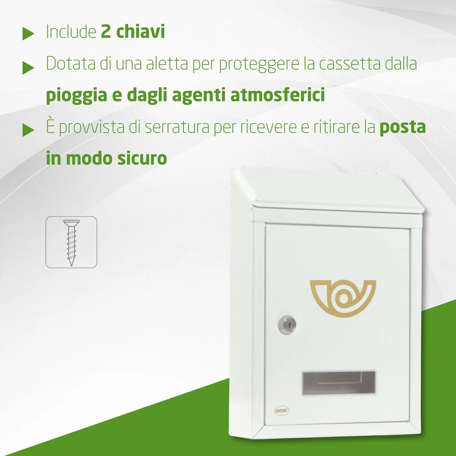 Amig Mod. 2 Cassetta Postale Bianca Mini in Acciaio