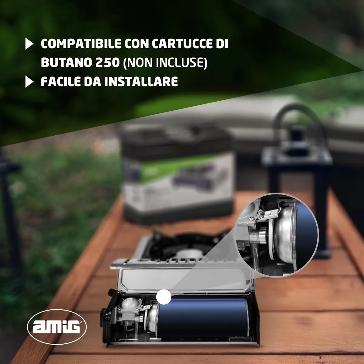 Amig CAMP01 Fornello Campeggio Gas 2,2 kW con Valigetta